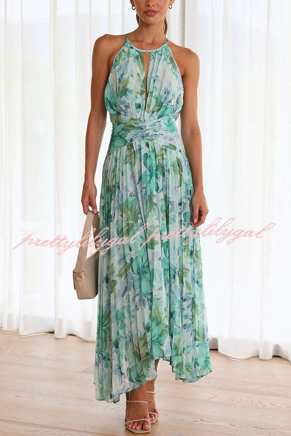 Floral Cutout Neck Pleated Midi Dress - Sunny Forecast Style for Women | Perfect for Summer Parties, Weddings & Beach Vacations