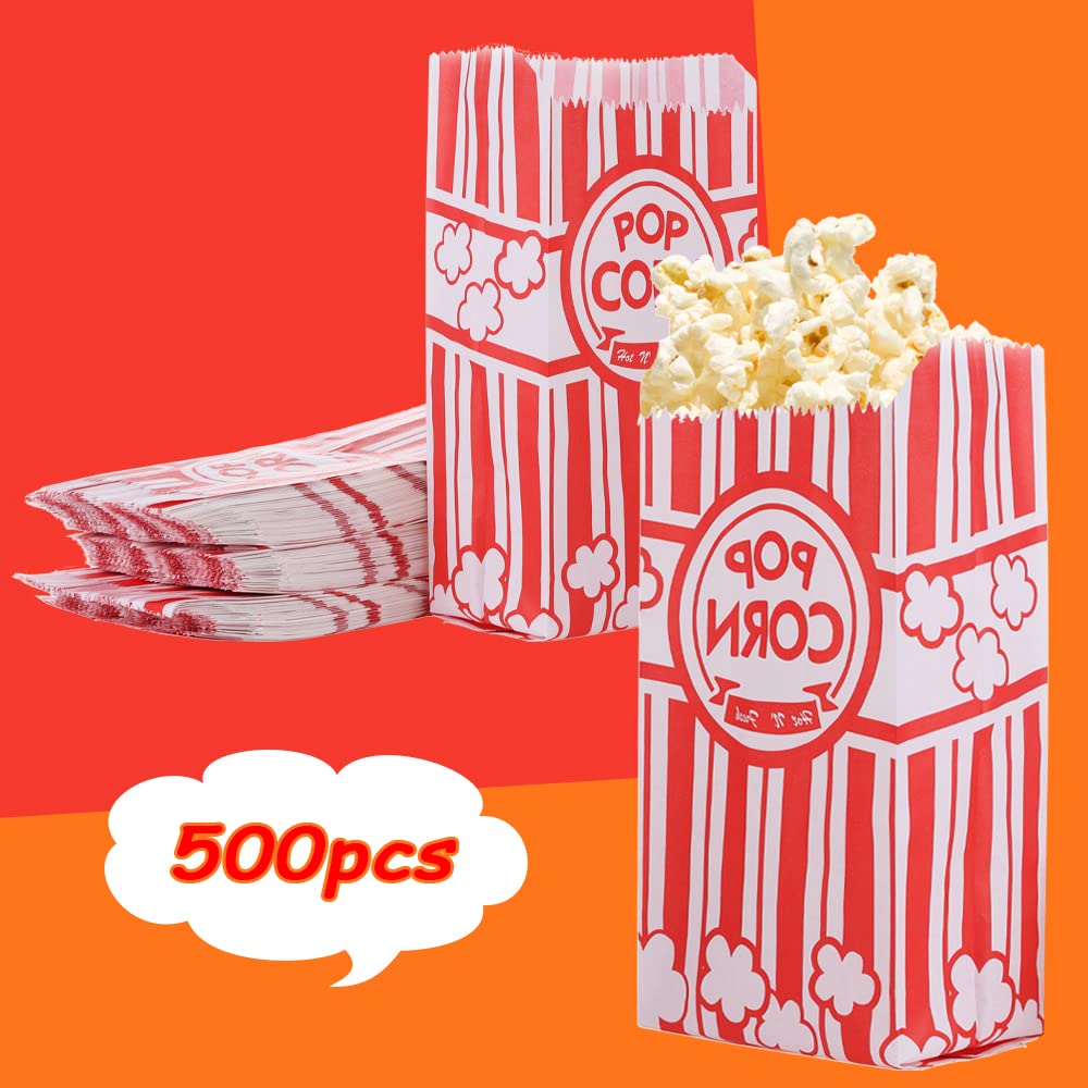 500 Pieces 1 oz Small Disposable Popcorn Bags - Bulk Individual Servings for Popcorn Machines, Movie Nights, Christmas Parties & Snack Storage | Eco-Friendly Paper Popcorn Containers