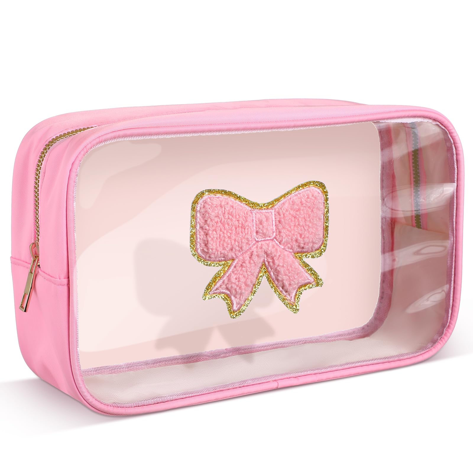 Kacctyen Pink Bow Clear Makeup Bag - Waterproof Travel Toiletry Organizer for Cosmetics | Trendy Coquette Preppy Cosmetic Pouch | Perfect Gift for Women, Girlfriend, Bridesmaid (Birthday, Mother's Day) | Great for Travel, Gym, and Daily Essentials Storage