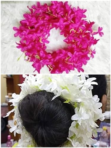 Pink and White Hair Gajra Flowers for Wedding - Pack of 2 Combo - Perfect for Bridal Hairstyles, Indian Weddings, and Traditional Ceremonies