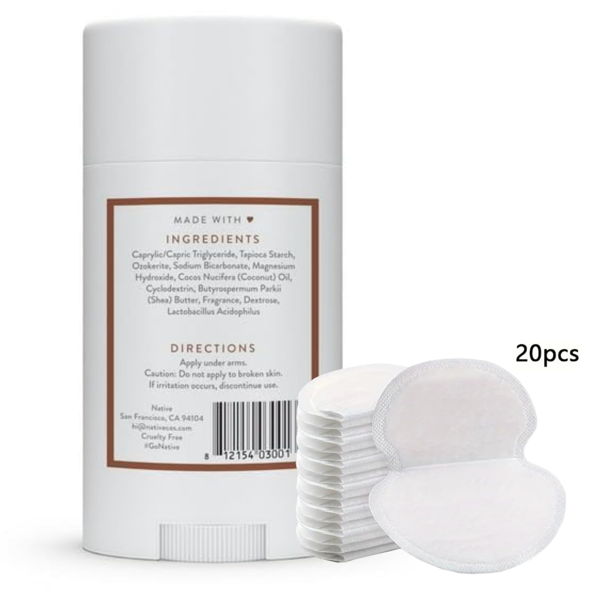 FII Native Coconut & Vanilla Whole Body Deodorant for Women & Men - 72-Hour Odor Protection, Aluminum-Free with Coconut Oil & Shea Butter, Bundle with 20 Underarm Sweat Pads - Ideal for Gym, Work & Daily Freshness