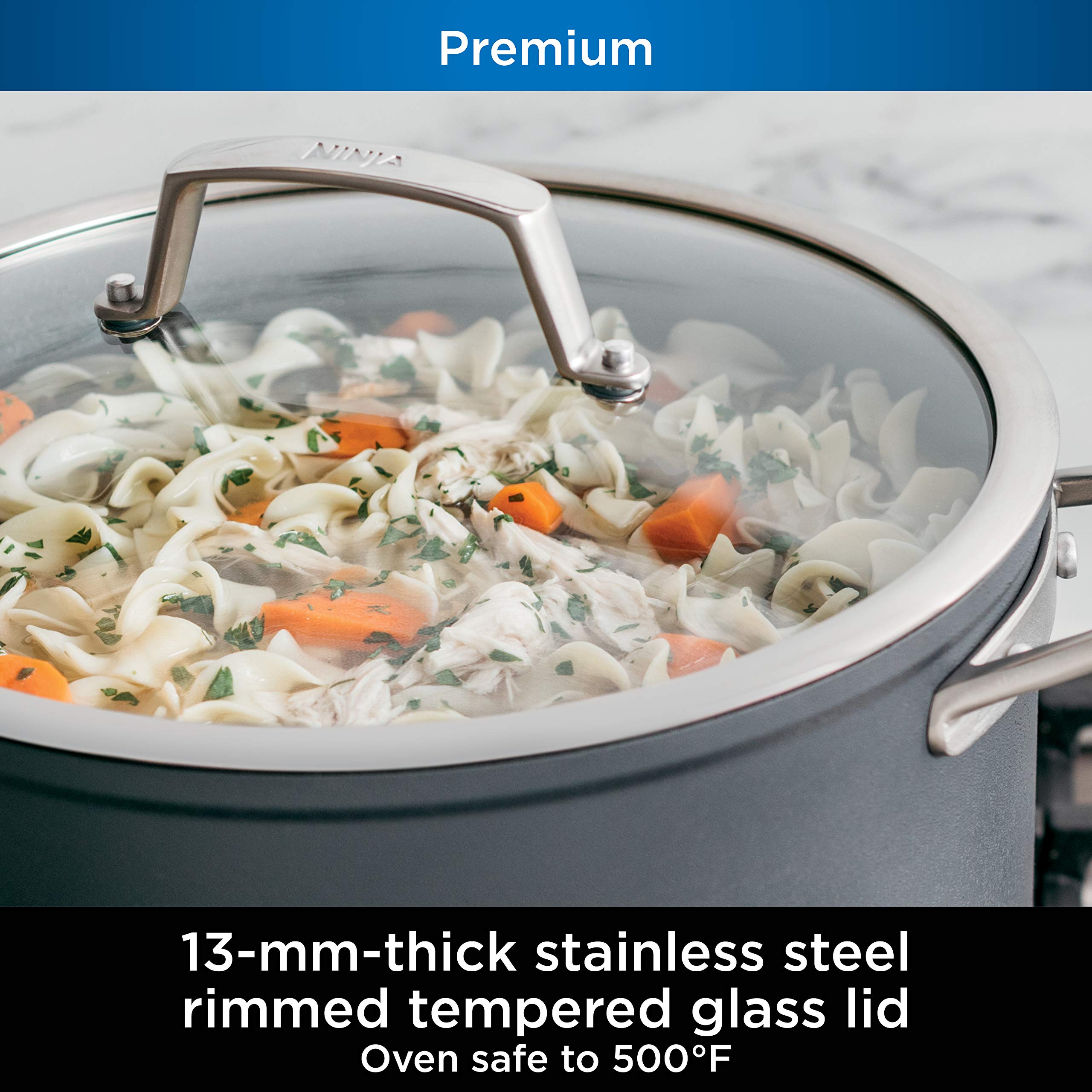 Ninja Foodi NeverStick Premium 3.5-Quart Saucepan with Glass Lid - Hard-Anodized Nonstick Cookware, Oven Safe to 500°F, Durable & Scratch-Resistant, Slate Grey - Perfect for Boiling, Simmering, and Cooking Sauces, Pasta, and Vegetables