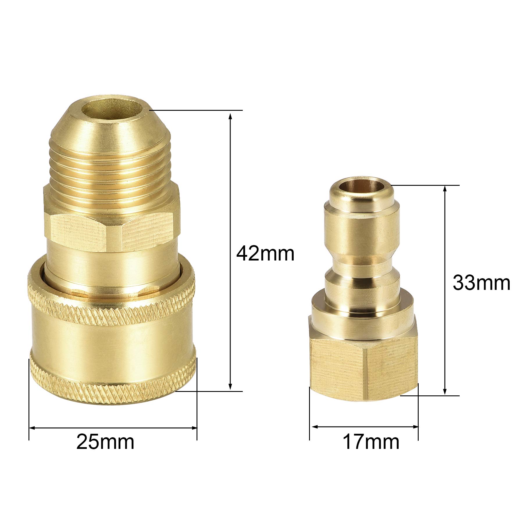 uxcell Brass Garden Hose Quick Connectors Set - M18x1.5 Male & M14x1.5 Female Thread Fittings - Heavy Duty Water Hose Adapters for Pressure Washer, Outdoor Faucet, and Irrigation Systems