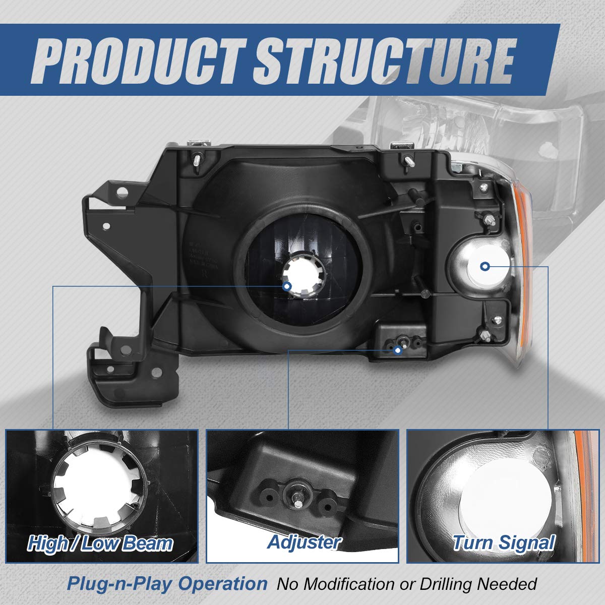 Ford Bronco F-Series Headlight Assembly 1987-1991 - Halogen Replacement for Driving & Off-Road