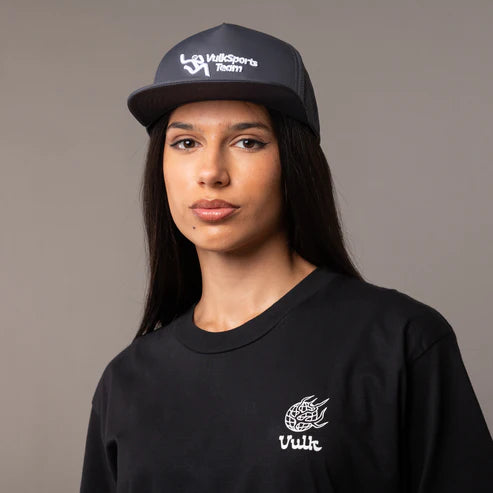 Vulk Sports Flat Trucker Cap - Dark Grey Unixes Hat for Men & Women - Perfect for Outdoor Activities, Sports, and Casual Wear