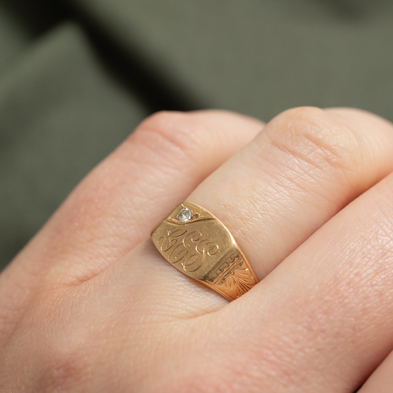 Diamond 'CES' Initial Signet Ring - 0.02ct Genuine Diamond, Size 5.25 - Personalized Monogram Jewelry for Women, Men | Perfect Gift for Anniversary, Birthday & Special Occasions