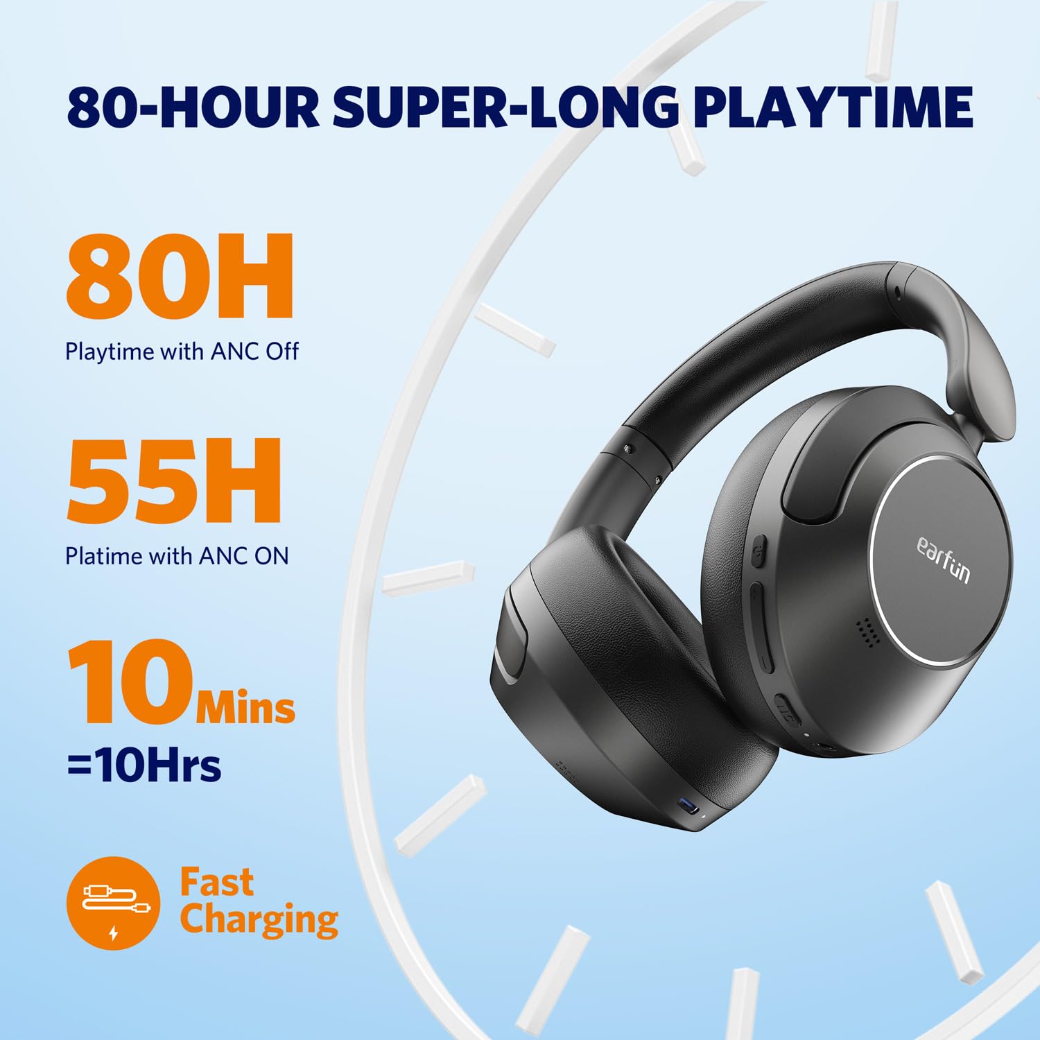 EarFun Wave Pro Wireless Bluetooth Headphones with Active Noise Cancelling (ANC), LDAC Hi-Res Audio, 80H Battery Life, Multipoint Connection – Perfect for Travel, Work, and Gym Use