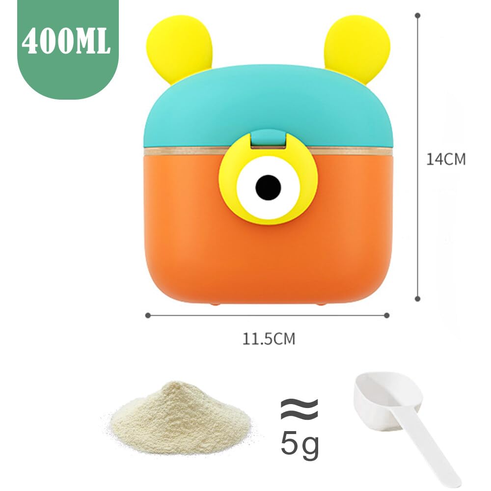 Portable Baby Milk Powder Storage Container with Scraper & Spoon - 400ml Orange Powder Dispenser for Infant Formula, Snacks & Fruits - Perfect for Travel, Daycare & On-the-Go Feeding