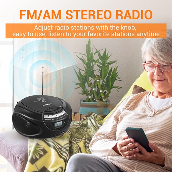 Gelielim Portable Bluetooth CD Player Boombox with AM/FM Radio, USB/SD/MMC Playback, Aux Input & Headphone Jack - High Volume Stereo Sound, LCD Display, Battery & AC Power - Perfect for Home, Office, Travel and Outdoor Parties