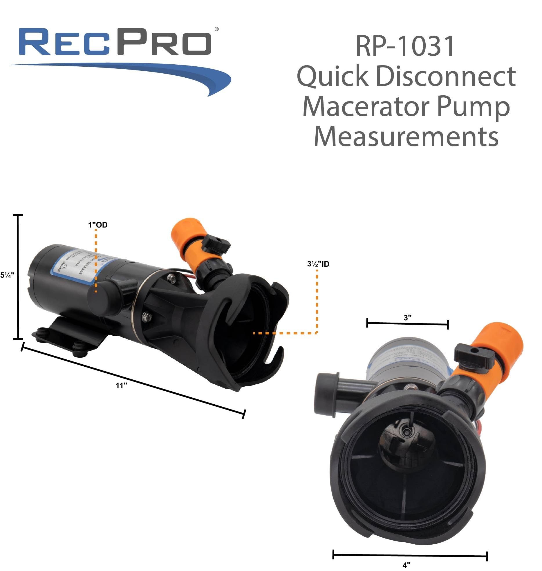 RecPro RV Portable Macerator Pump for Black Water Tank - 12GPM Sewage Grinder Pump with 12V Toilet Waste Transfer System | Ideal for RV Camping, Boating & Off-Grid Living