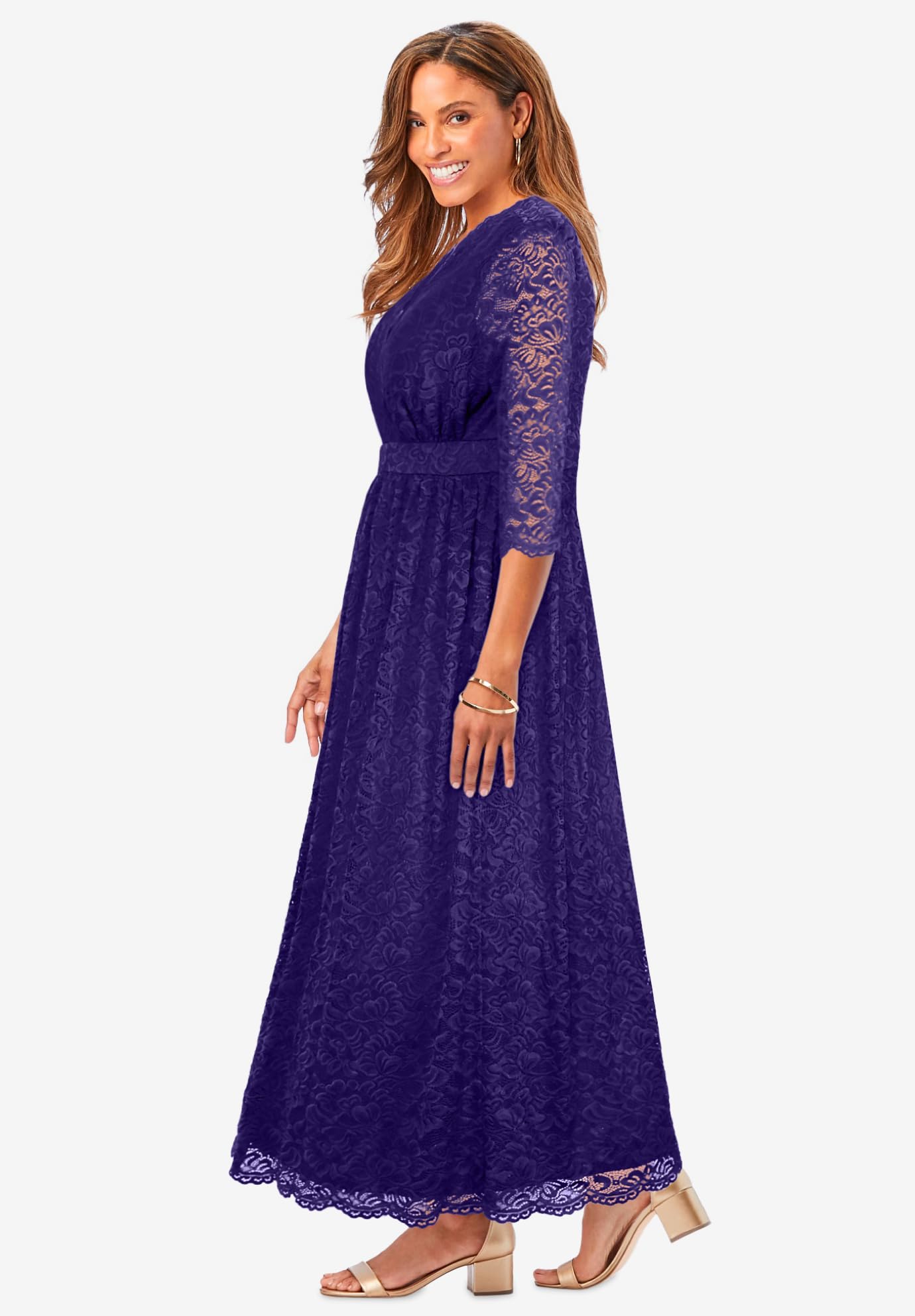 Jessica London Women's Plus Size Stretch Lace Maxi Dress - Elegant Flowy Long Dress for Weddings, Parties & Special Occasions