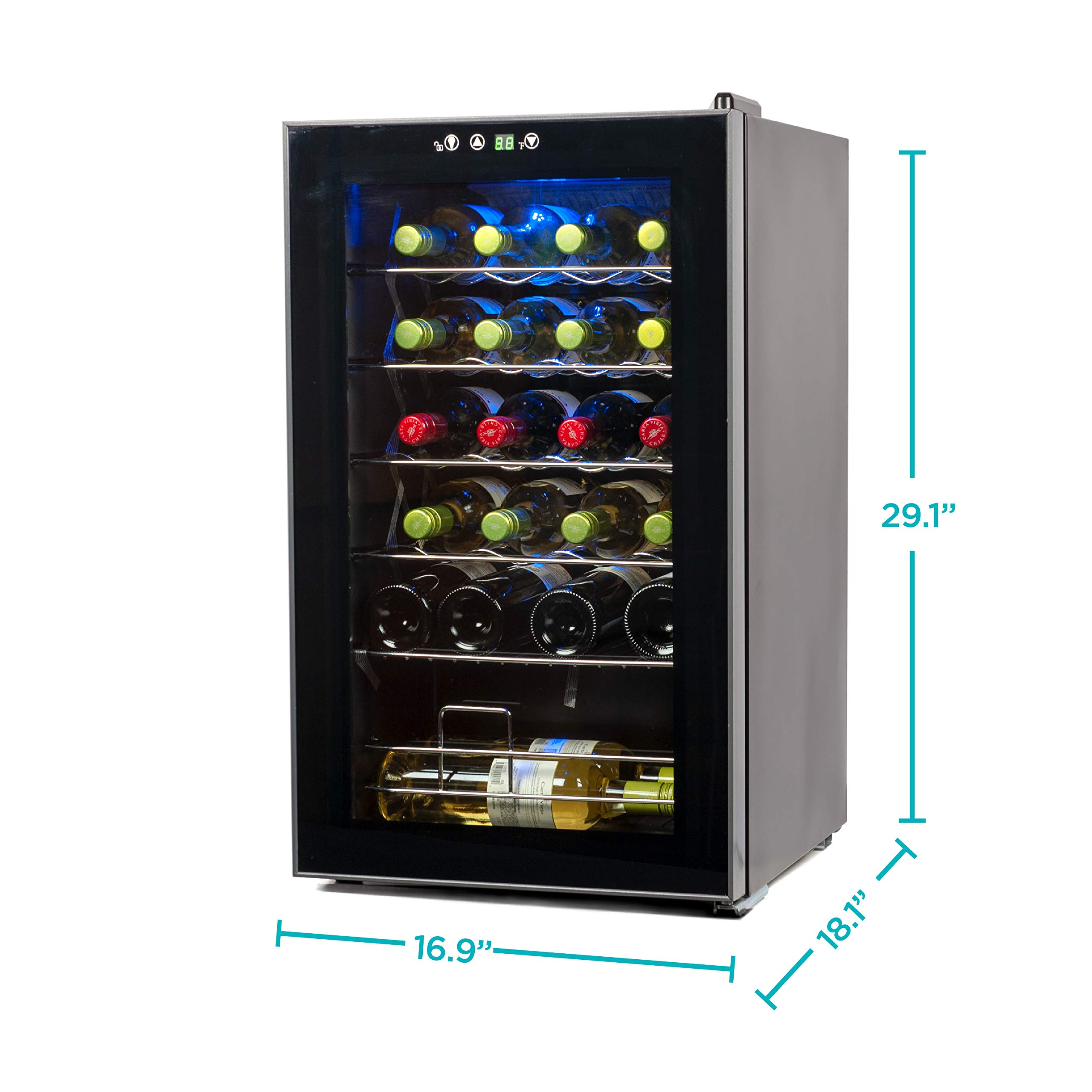 BLACK+DECKER BD61526 黑色酒柜带灰色门饰，家用恒温葡萄酒储存，适合餐厅、酒吧、家庭酒窖使用