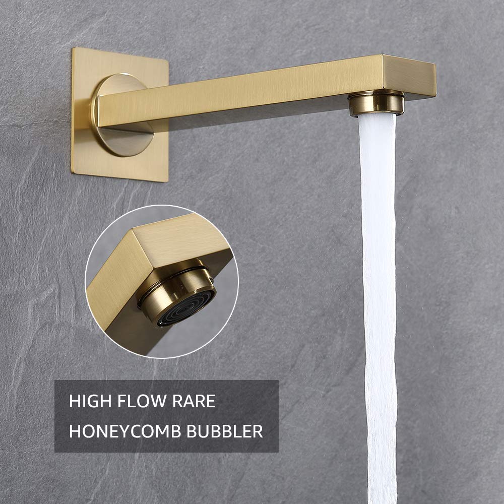 Brushed Gold Rain Shower System with Waterfall Tub Spout - 3 Function Shower Faucet Set Includes 12 Inch Shower Head & Handheld - Brushed Brass Shower Trim Kit (Valve Included) - Perfect for Modern Bathroom & Spa Experience