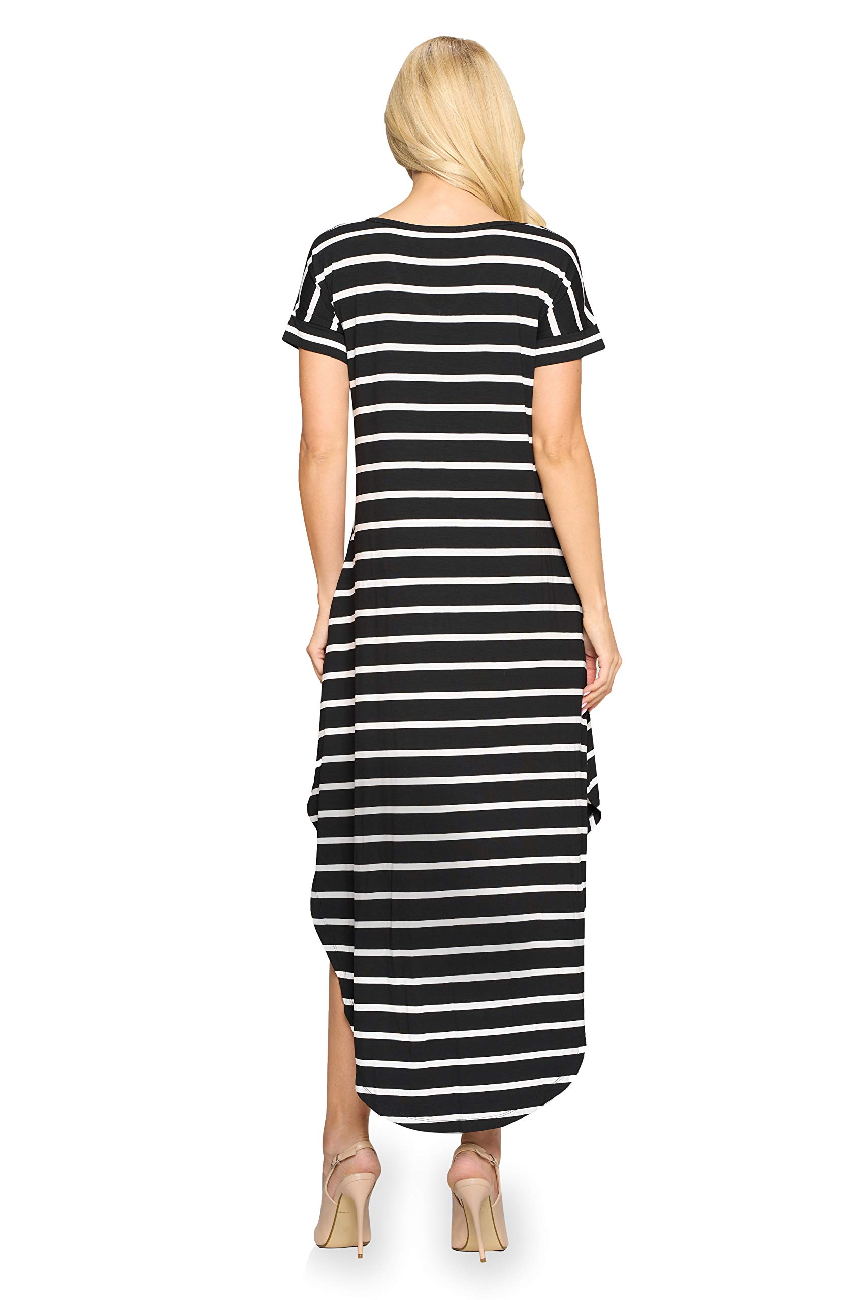 YELETE Women's Striped Flowy Midi Dress with Pockets - Casual Summer Dress for Beach, Vacation & Everyday Wear