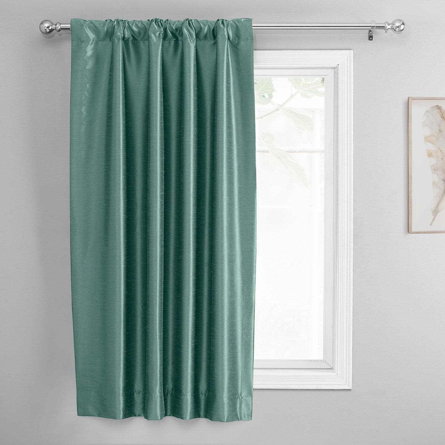 Peacock Vintage Textured Faux Dupioni Silk Blackout Window Curtain - Elegant Room Darkening Tie-Up Shade for Bedroom, Living Room & Nursery