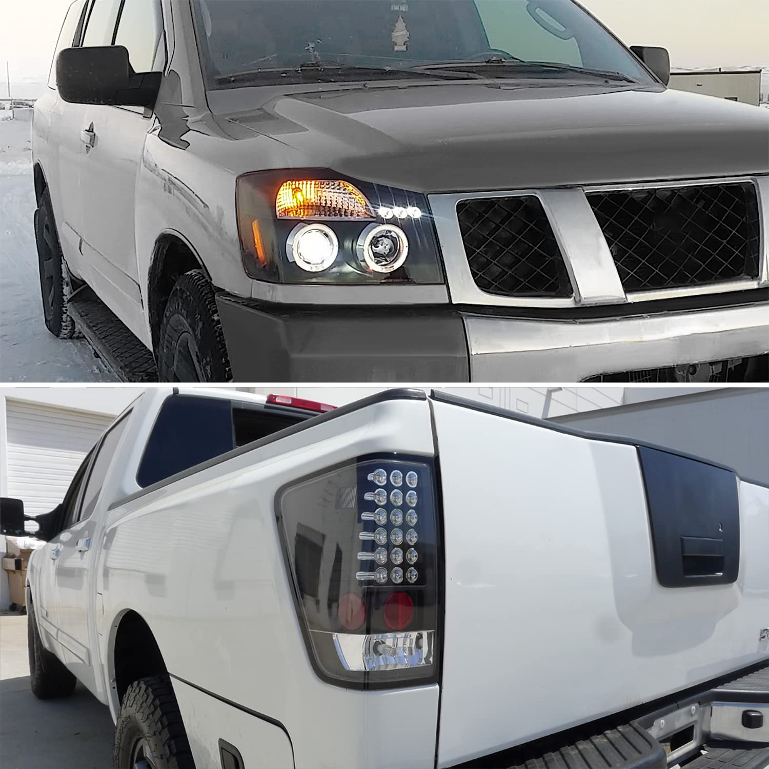 Spec-D Tuning Black Halo LED Projector Headlights & LED Tail Lights for 2004-2015 Nissan Titan - Complete Left & Right Headlamp Assembly - Upgrade Your Truck's Style & Night Visibility