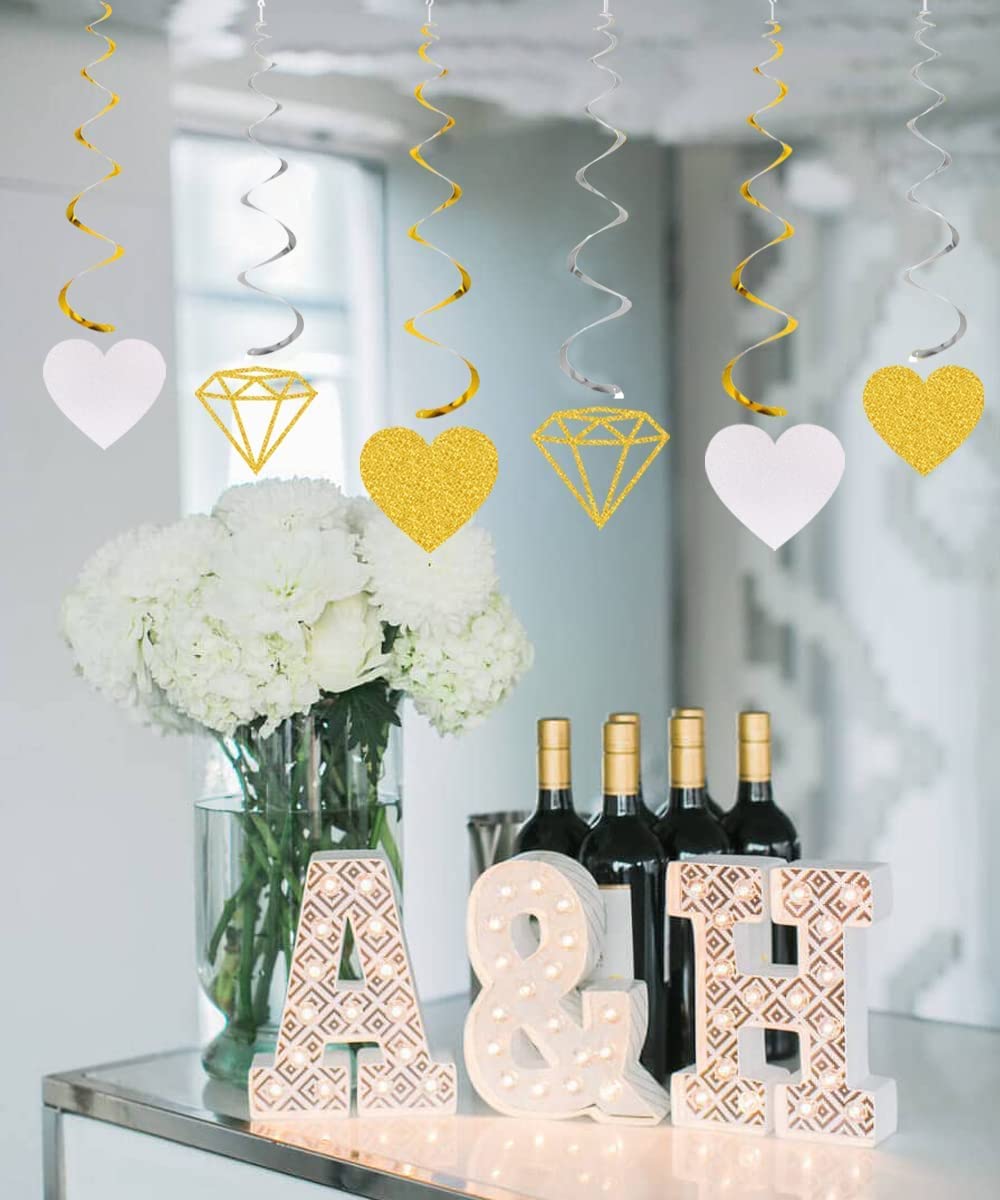 Sparkly Gold Engagement Party Decorations Set - Engaged Banner, Cake Toppers, Confetti & Ring Balloons for Wedding, Bridal Shower & Anniversary Celebrations | Elegant Glitter Party Supplies