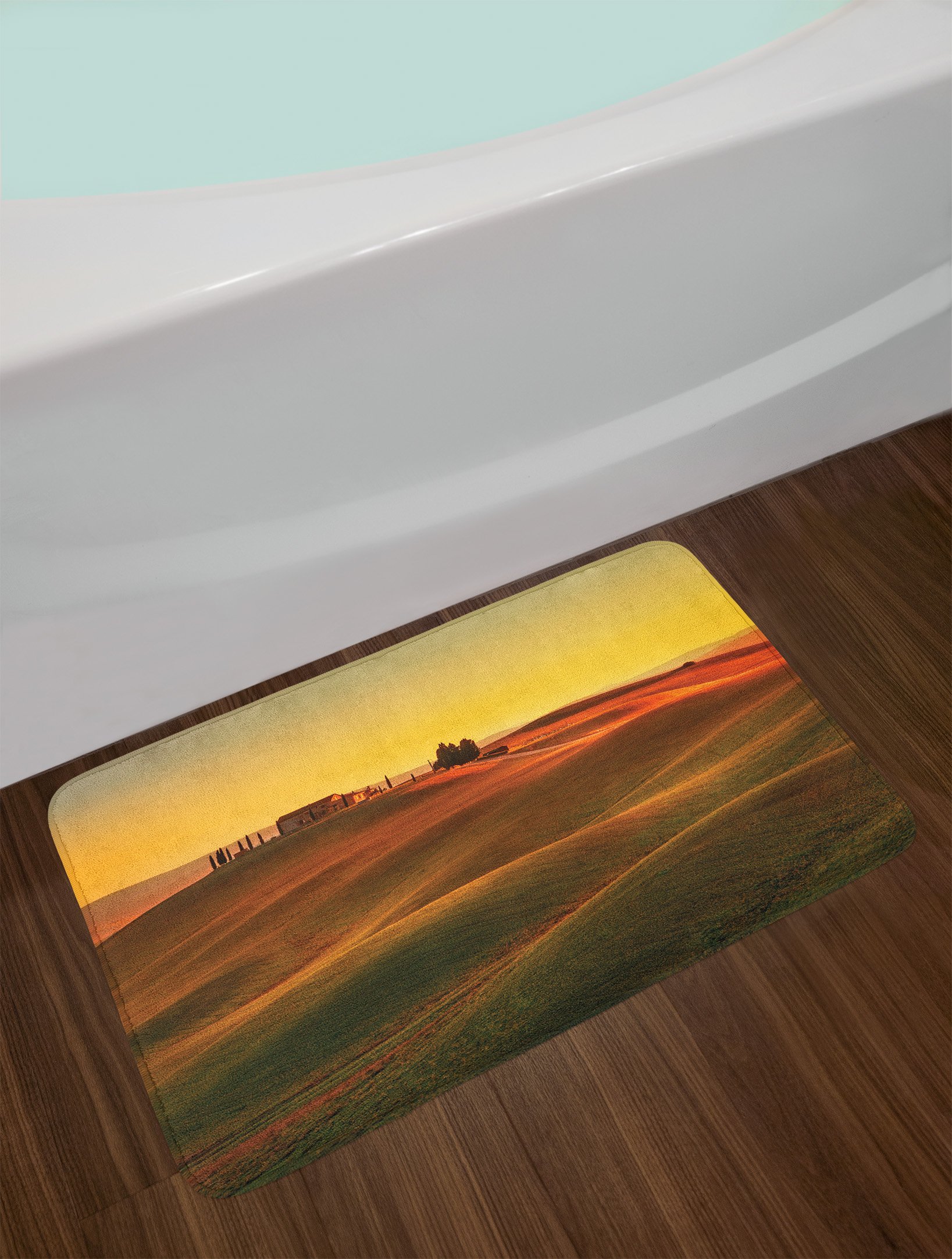 Ambesonne Italian Bath Mat - Non-Slip Plush Bathroom Rug with European Mediterranean Countryside Farm Print, 30.2