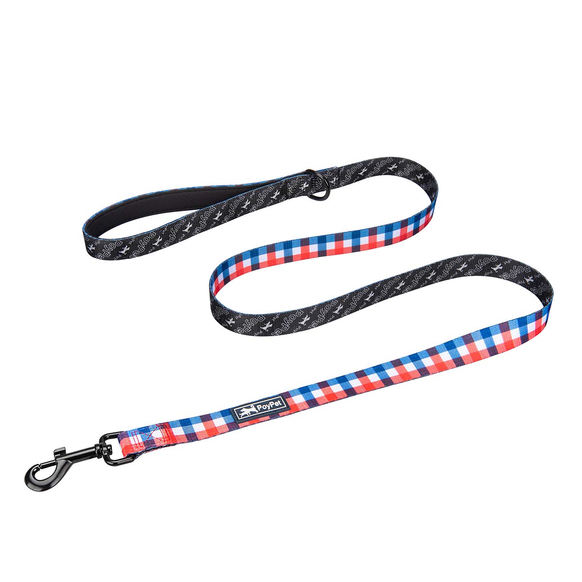 PoyPet 5 Feet Heavy Duty Dog Leash with Comfortable Padded Handle - Strong Nylon Lead for Small, Medium & Large Dogs (Checkered Blue) - Perfect for Walking, Training & Outdoor Adventures