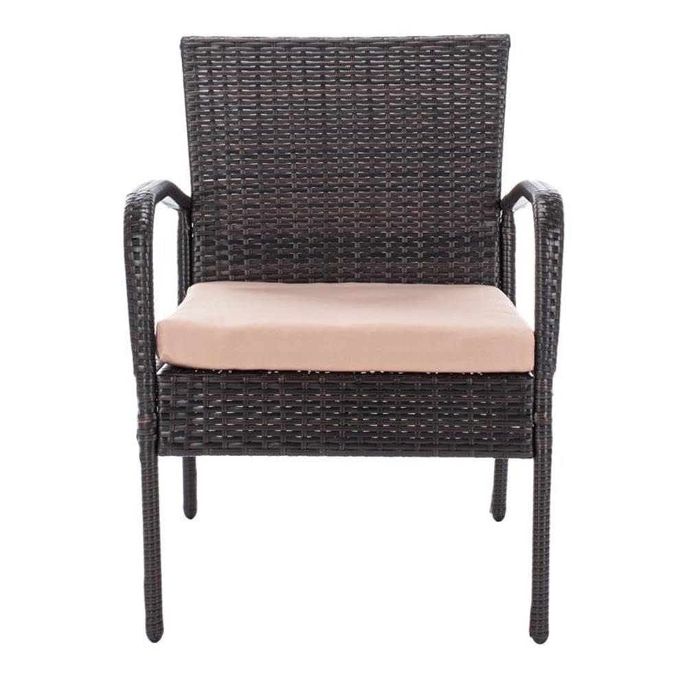 SAFAVIEH Outdoor Collection Moore Brown Rattan/Beige 3-Piece Patio Lounge Set with Cushions & Table (PAT9009B) - Perfect for Garden, Balcony, and Backyard Relaxation