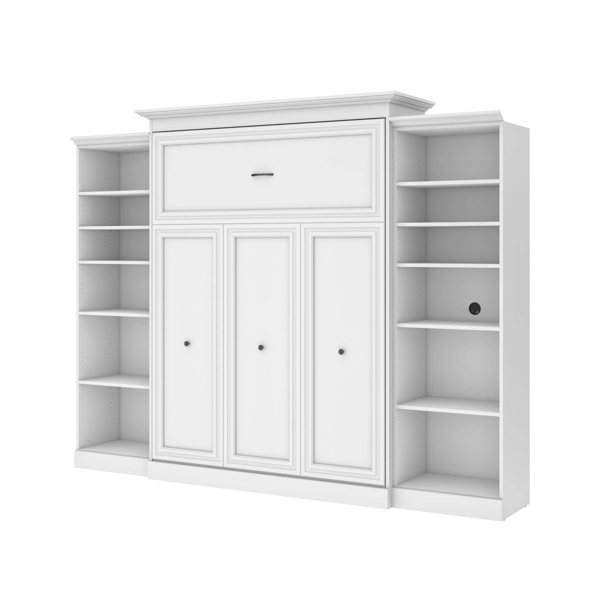 Versatile Queen Murphy Wall Bed with 2 Built-in Storage Units (115 Inch) - Space Saving White Foldable Bed for Small Apartments & Guest Rooms