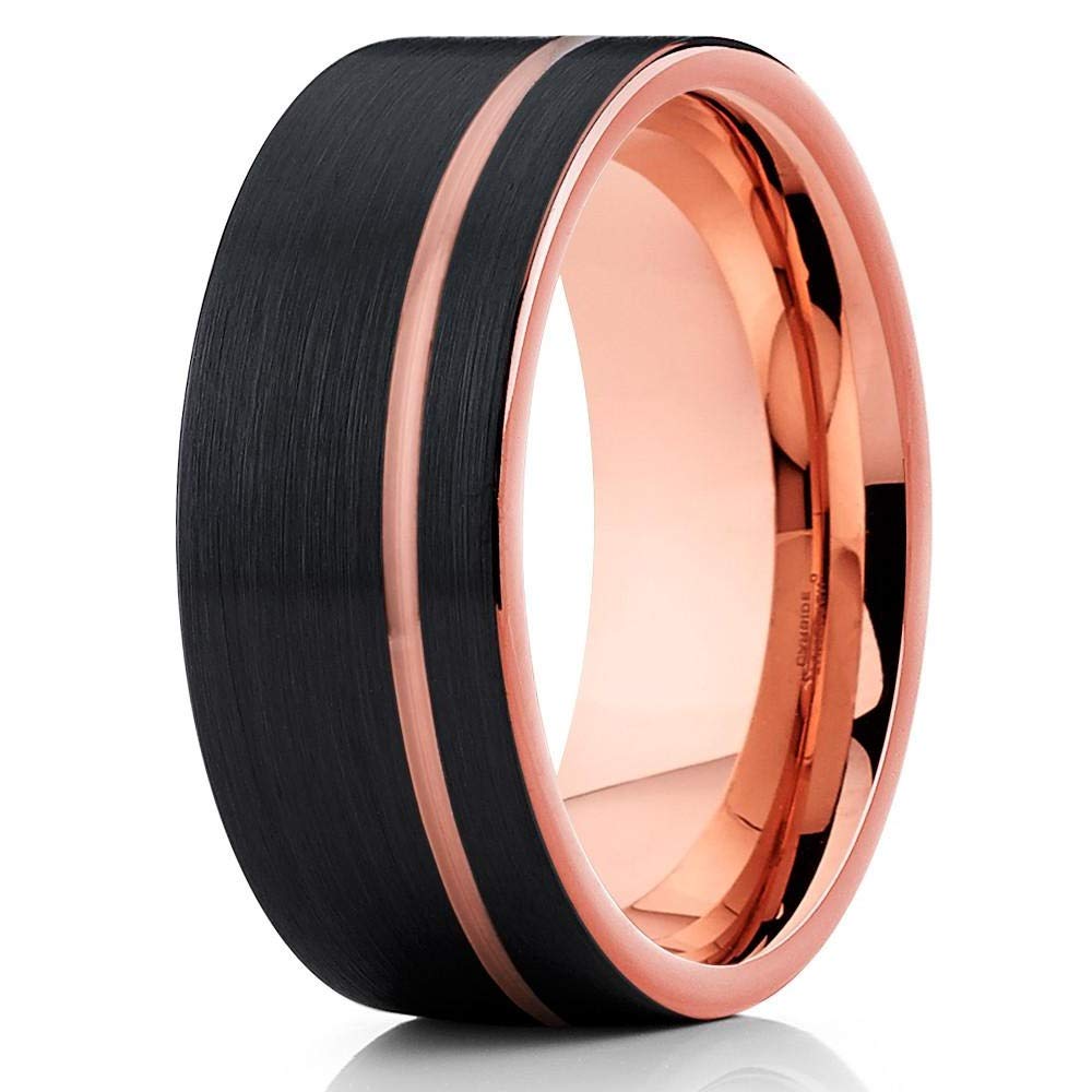 18k Rose Gold & Black Tungsten Wedding Ring for Men & Women - 12mm Comfort Fit Band - Perfect for Engagements, Anniversaries, and Everyday Wear