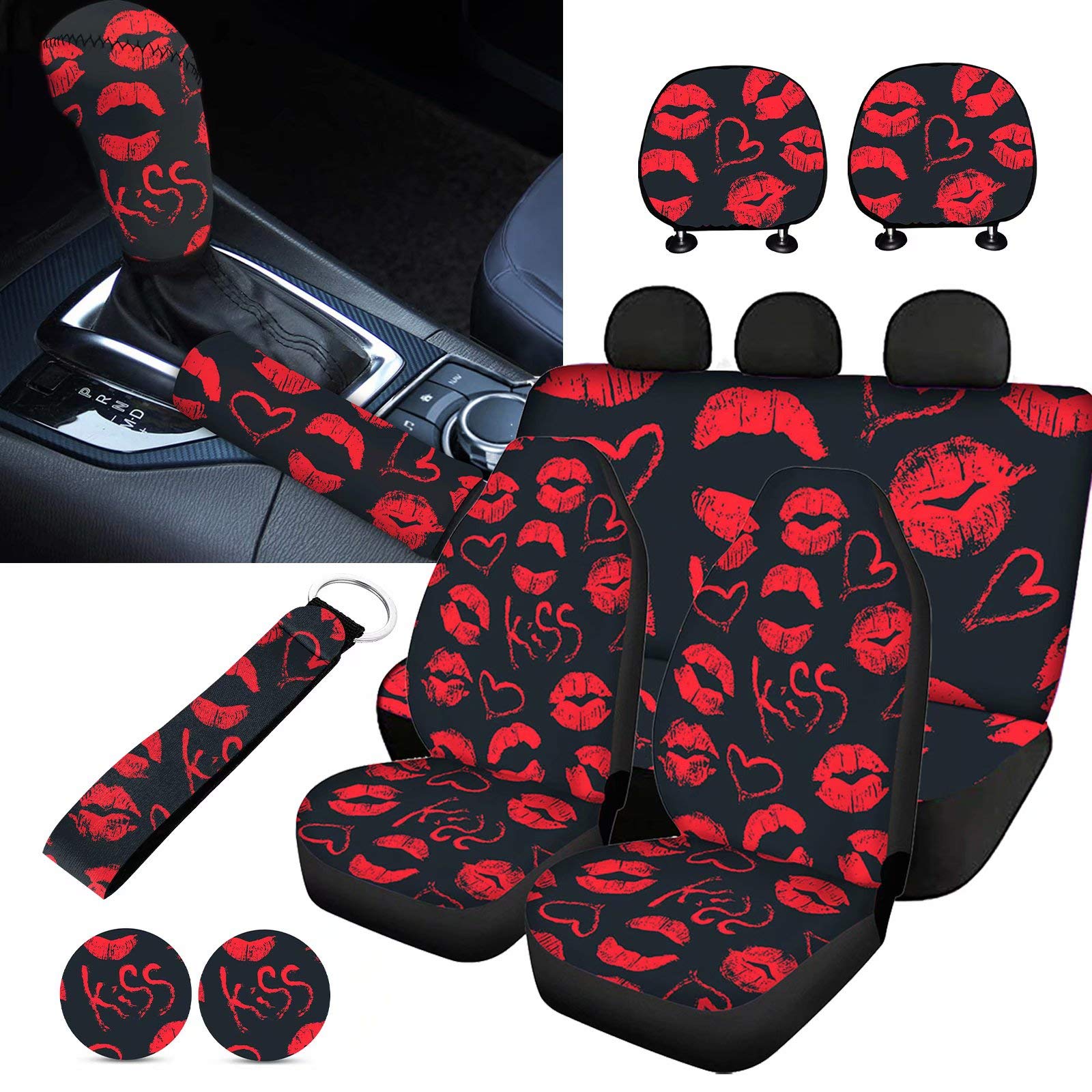 Red Lips Car Accessories for Women - Seat Covers, Steering Wheel Covers & More - Perfect for Stylish Drivers