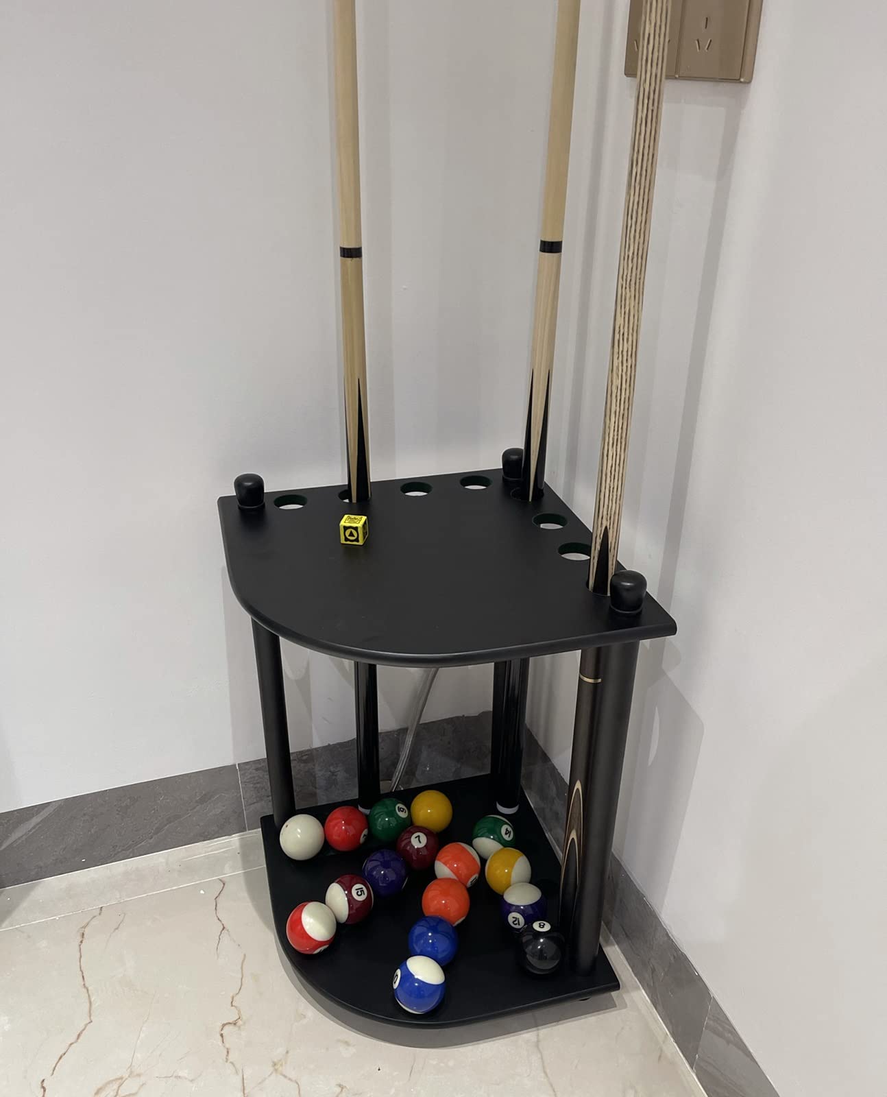 Heavy Duty Wooden 8-Pool Cue Rack & Holder - Black Corner Stand for Billiard Cues | Portable Floor Organizer for Home, Gym, Office | Perfect for Game Rooms, Bars, and Pool Halls