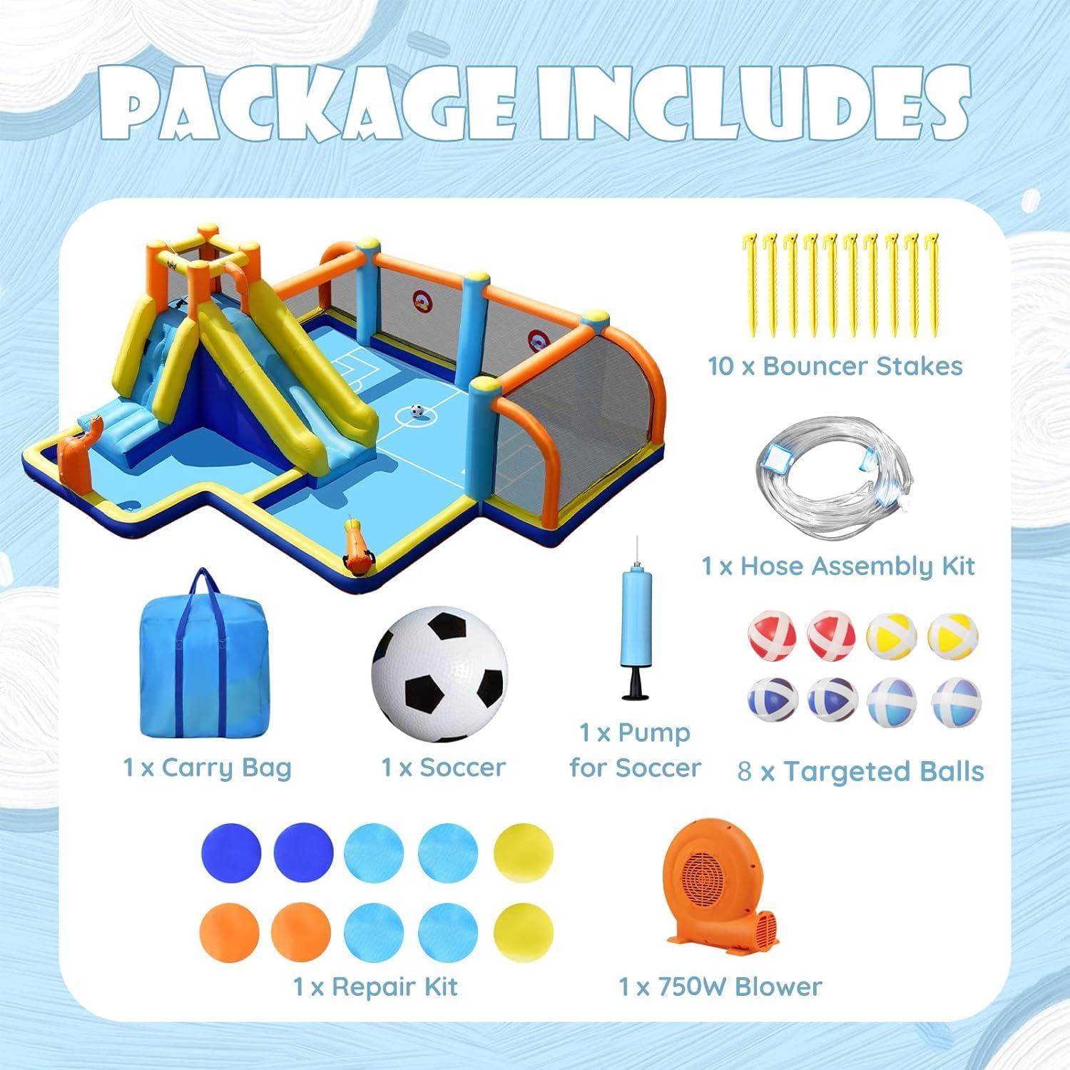 BOUNTECH 15x16.5FT Inflatable Water Slide with Splash Pool - Mega Water Soccer Park for Outdoor Fun, Includes 750W GFCI Blower & Climbing Wall - Perfect for Backyard Parties, Summer Fun, Kids Birthday Gifts & Family Gatherings