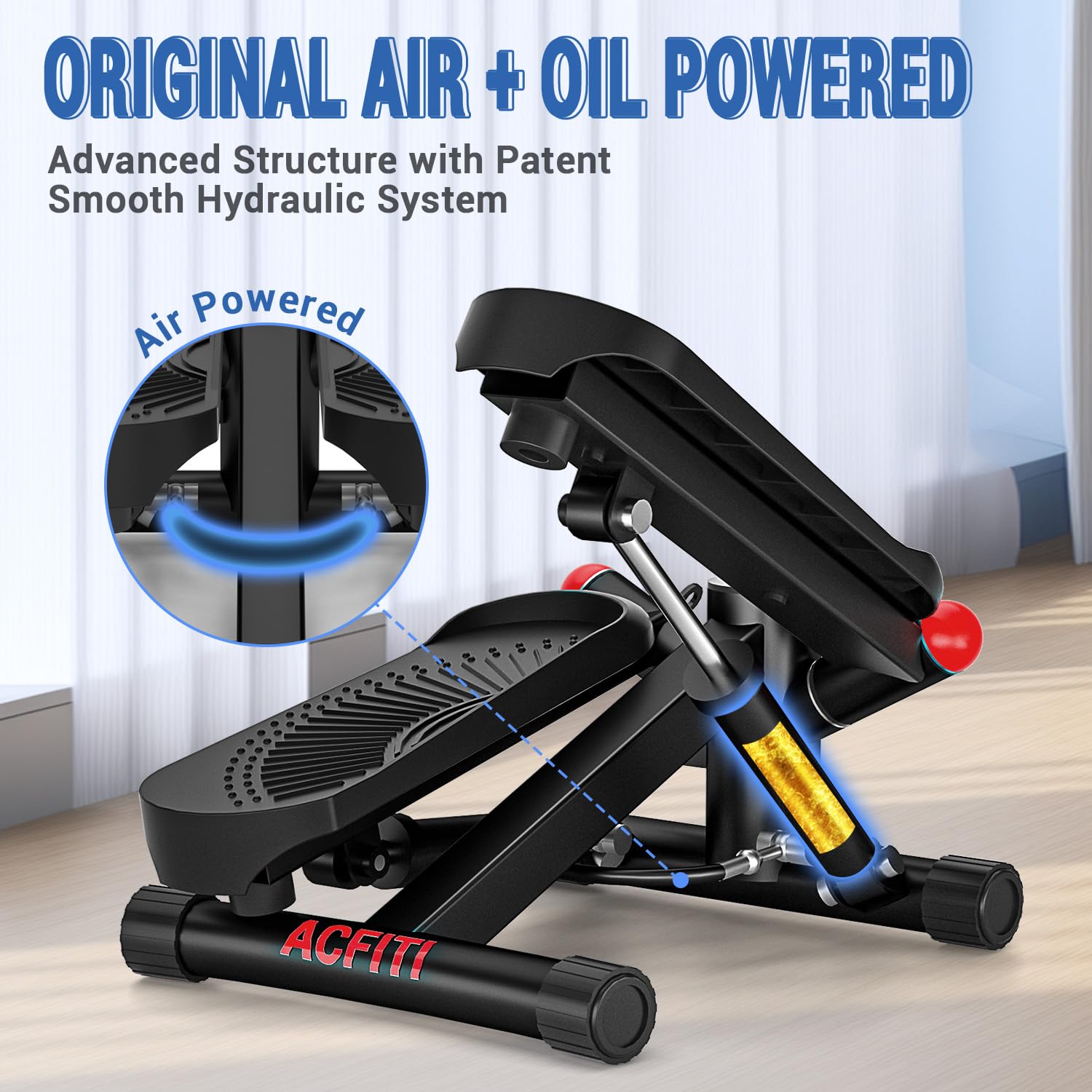 Upgraded Air-Powered Mini Stepper with Resistance Bands - 350lbs Capacity Portable Stair Stepper for Home Workout, Full Body Exercise Equipment for Cardio, Leg & Arm Toning | Perfect for Small Spaces, Office & Apartment Fitness