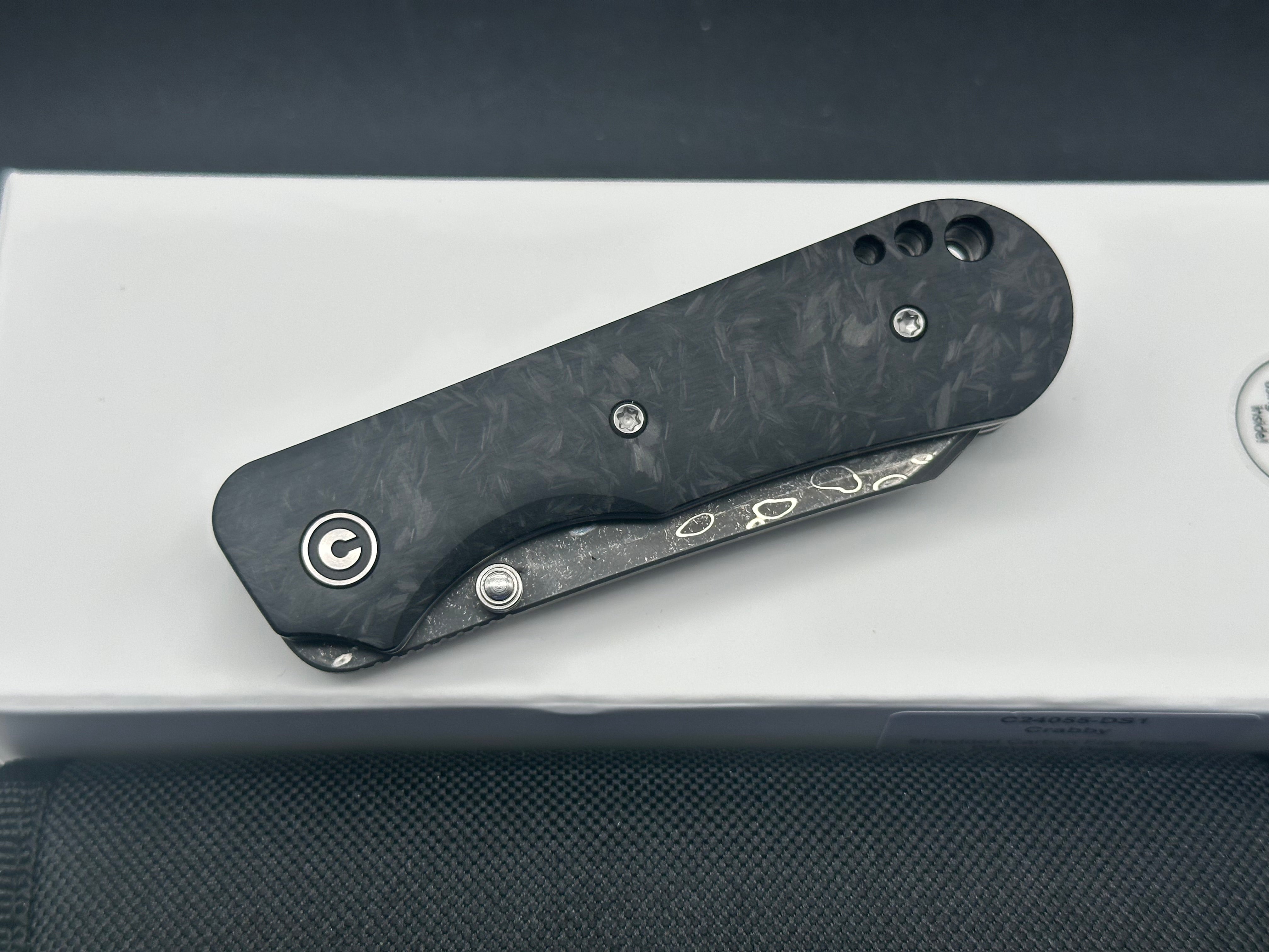 CIVIVI CRABBY Folding Knife - Damascus Steel Blade, Shredded Carbon Fiber Handle - EDC Pocket Knife for Outdoor, Camping & Everyday Carry