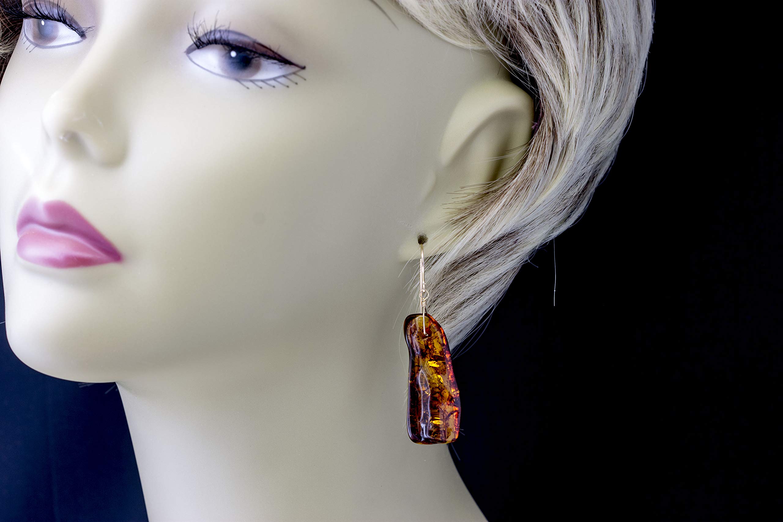 Natural Honey Amber Earrings - Long Oval Drop Dangle Style (2