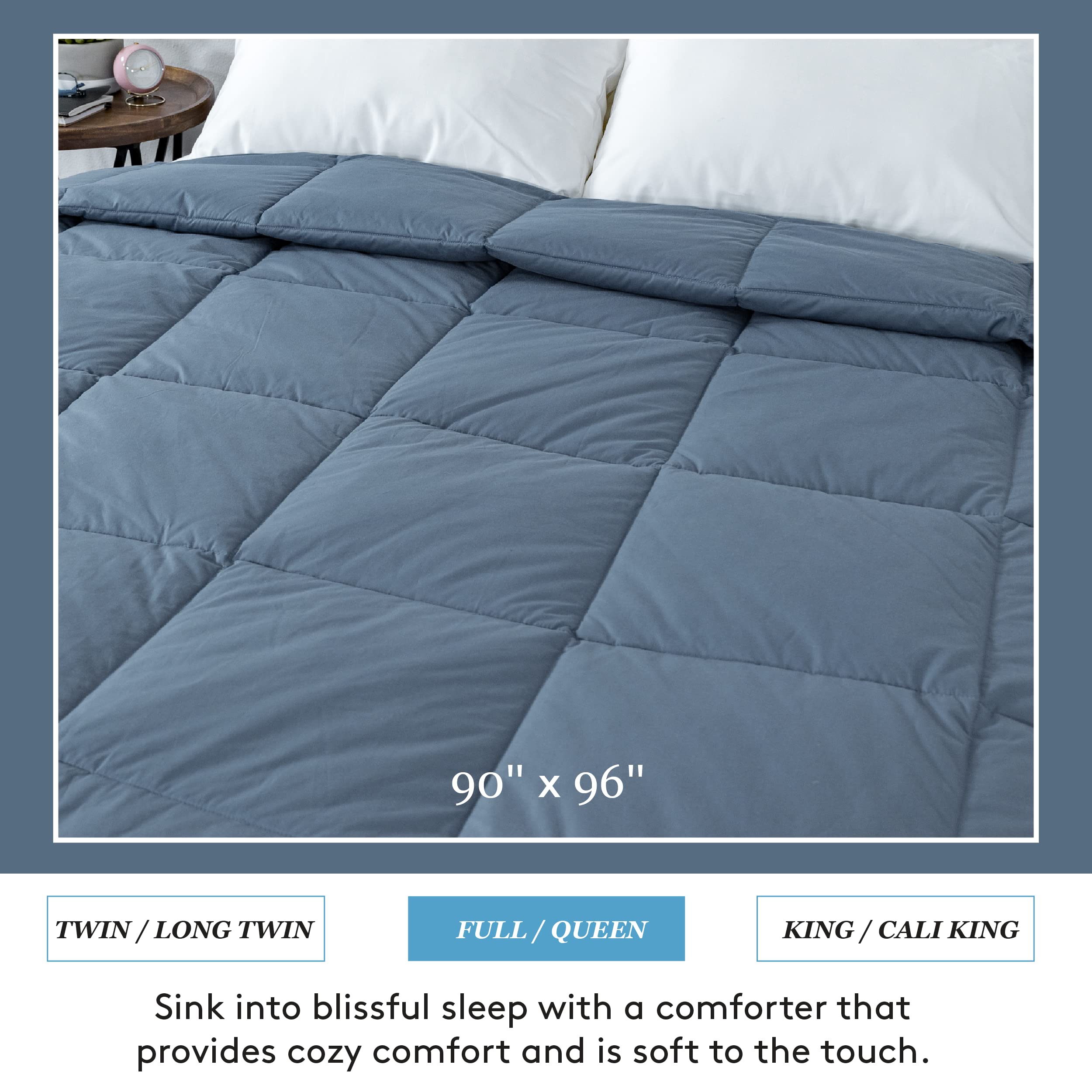 Premium Medium Warmth Down Comforter for Full/Queen Size Bed - Hypoallergenic, Ultra Soft with Duvet Corner Loops - Perfect for Cozy Winter Nights & Guest Bedrooms - Denim Blue