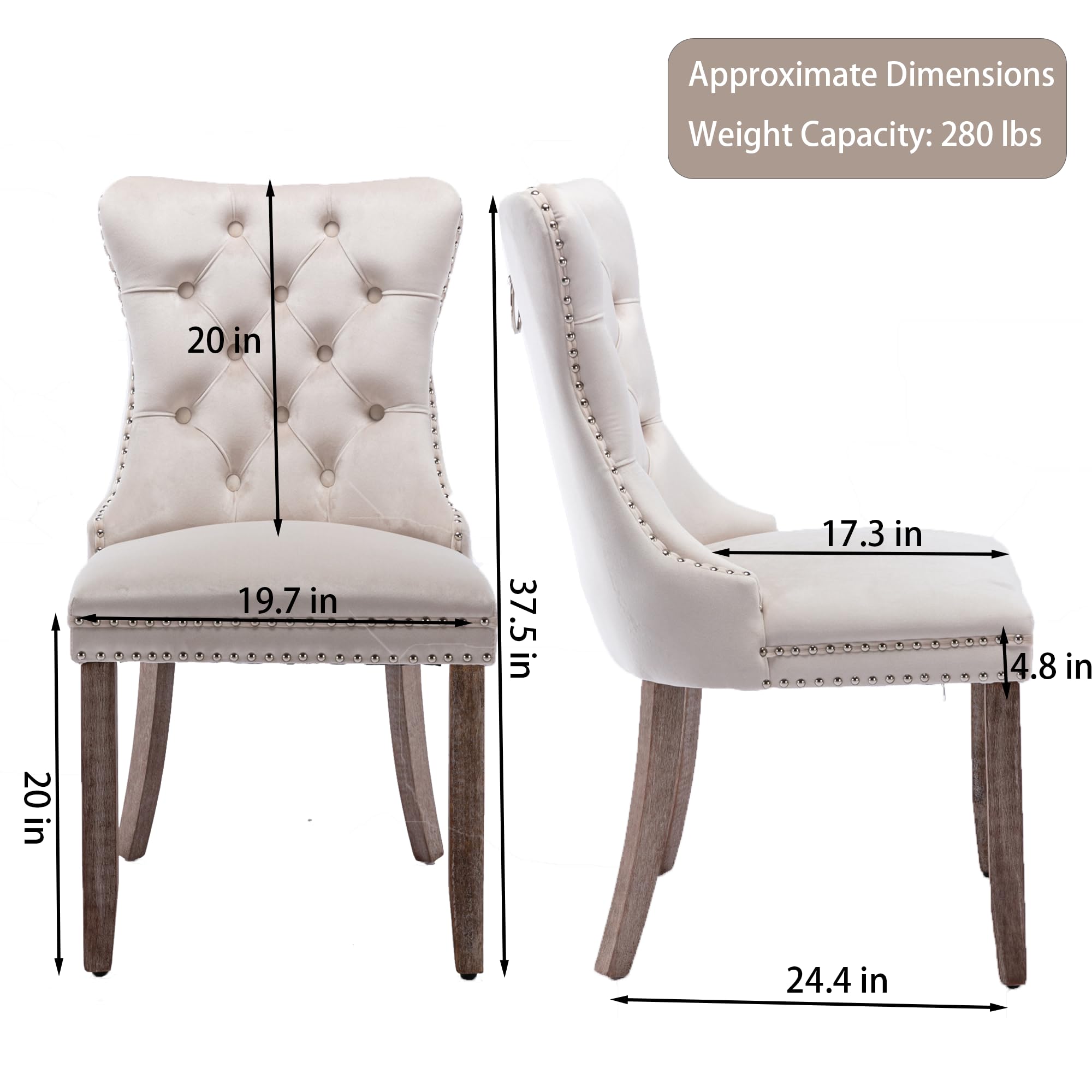 Luxury Velvet Upholstered Dining Chairs - Contemporary Button Tufted Design with Nailhead Trim & Wood Legs - Elegant Kitchen & Dining Room Furniture Set of 2 (Beige) - Perfect for Formal Dining, Entertaining Guests & Modern Home Decor