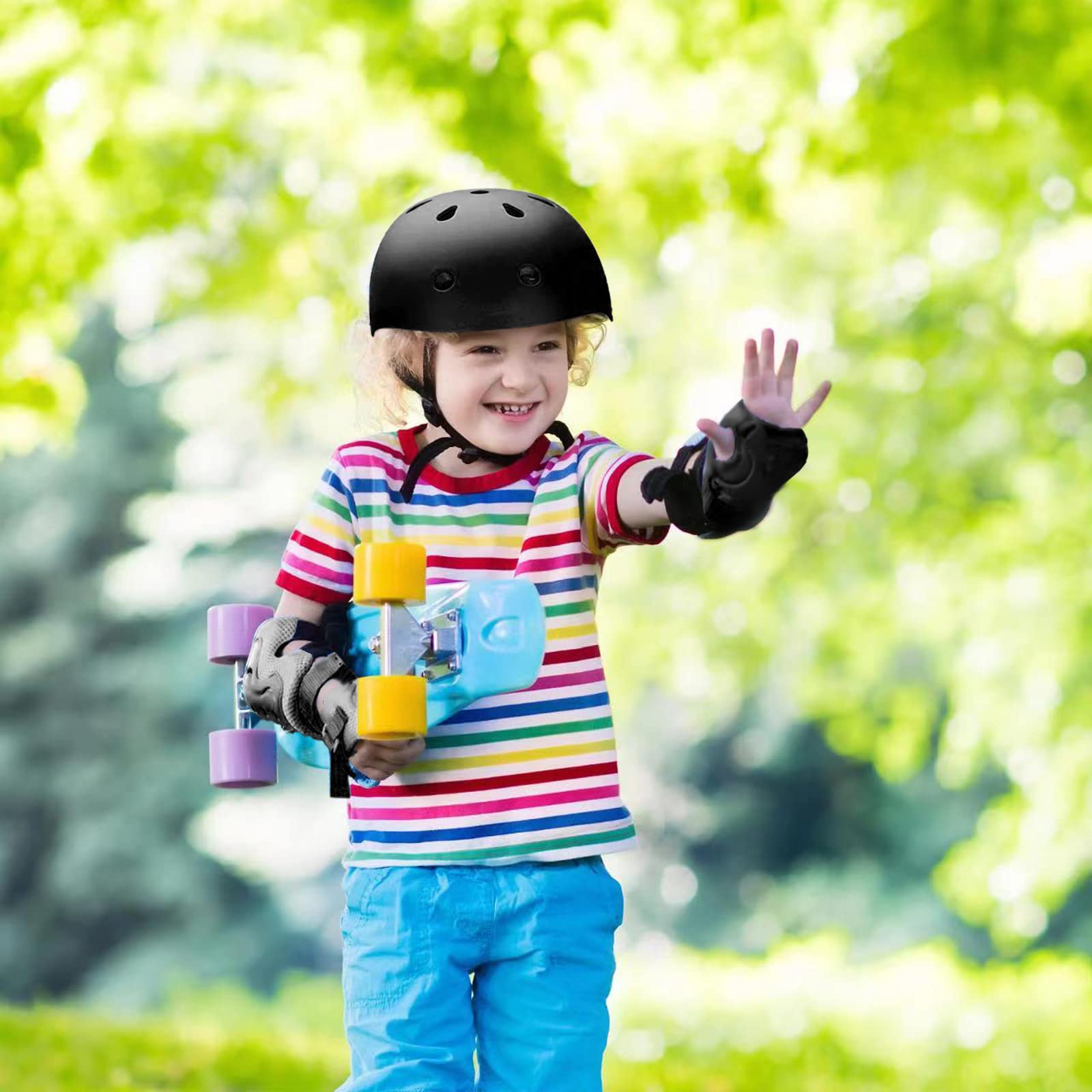 **Adjustable Kids Helmet Set with Elbow, Knee & Wrist Pads - Safety Gear for Boys & Girls Ages 3-8 - Perfect for Skateboarding, Roller Skating & Scooters**