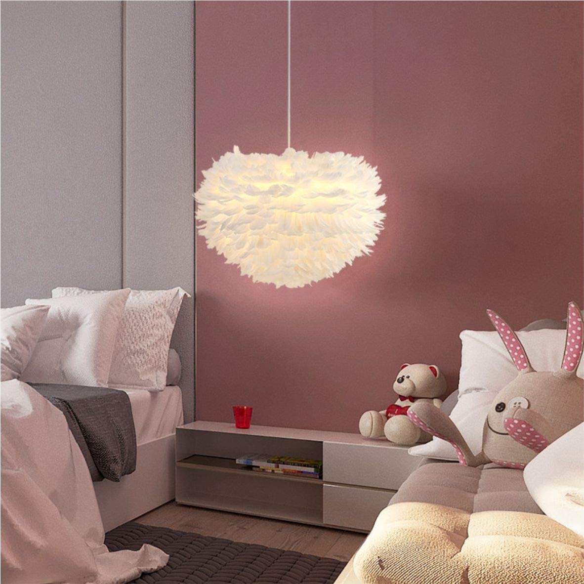 Modern White Feather Pendant Light - 15.7