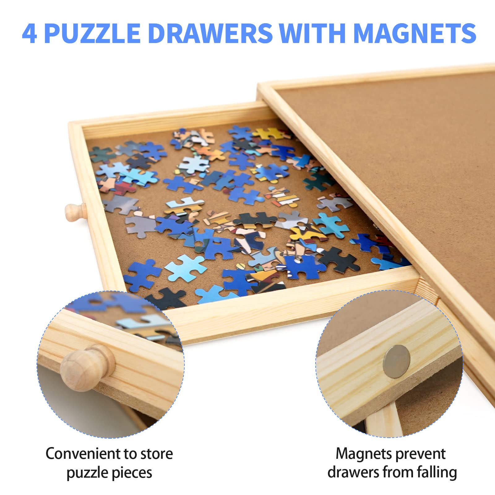 WOOD CITY 1000 Piece Wooden Jigsaw Puzzle Board with Storage Drawers - 30
