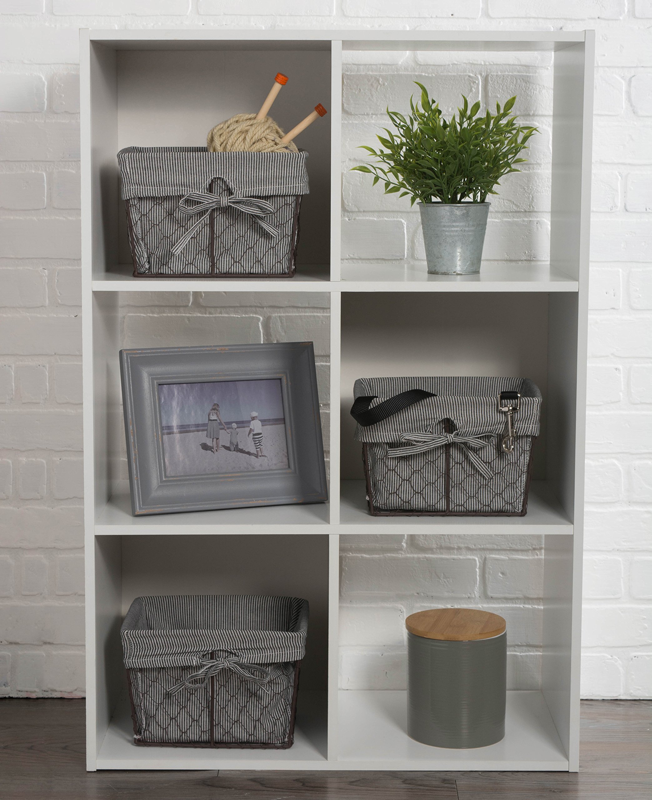 DII Farmhouse Chicken Wire Storage Baskets with Liner - Small Rustic Black & White Ticking Stripe - 9x7x6 Inches - 3 Piece Set for Home Organization, Kitchen, Bathroom & Office Decor