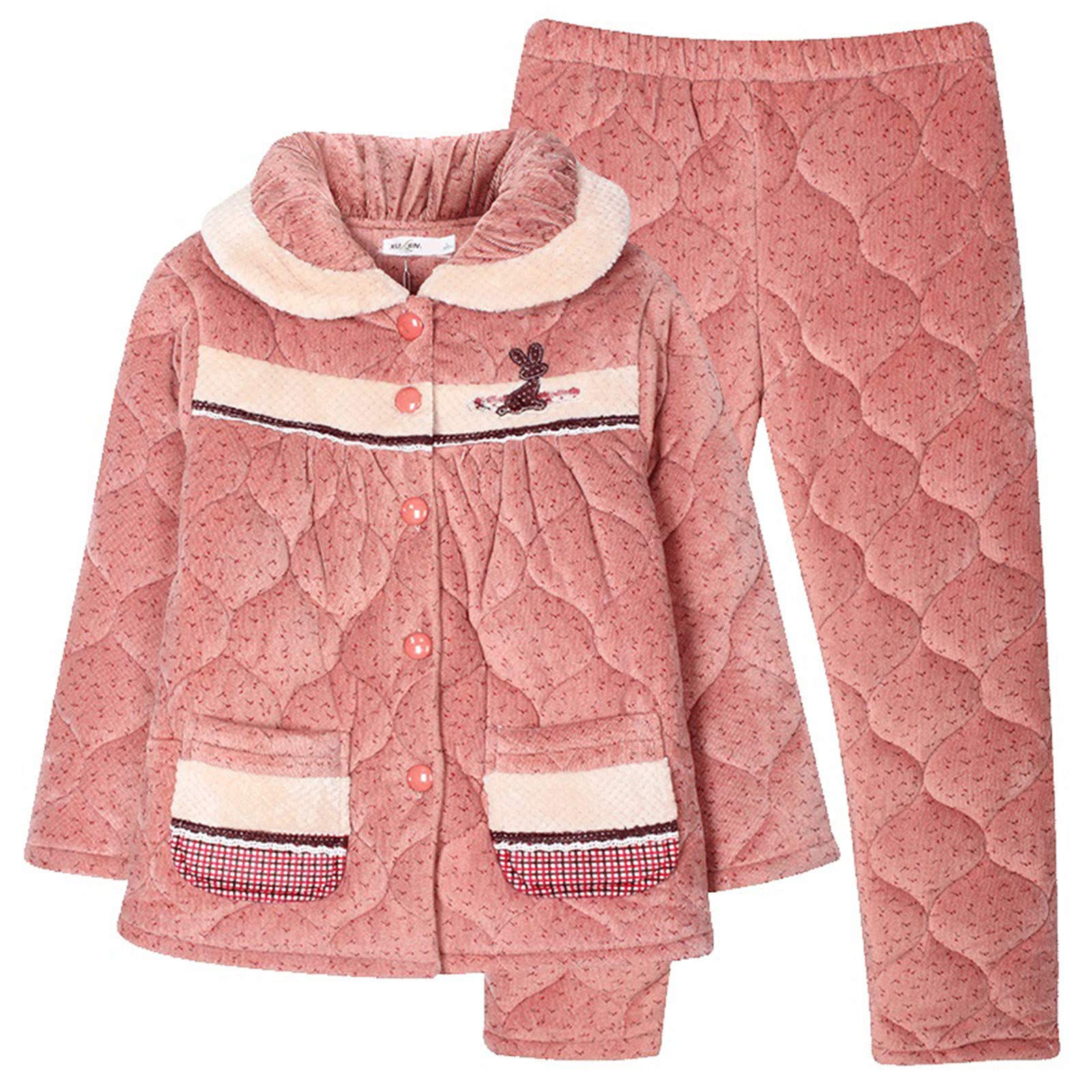 M.Givefes Women's Winter Fleece Pajama Set - Soft Thermal Flannel Sleepwear with Jacket & Pants for Cozy Nights | Perfect for Cold Weather, Lounging at Home, and Holiday Gifts