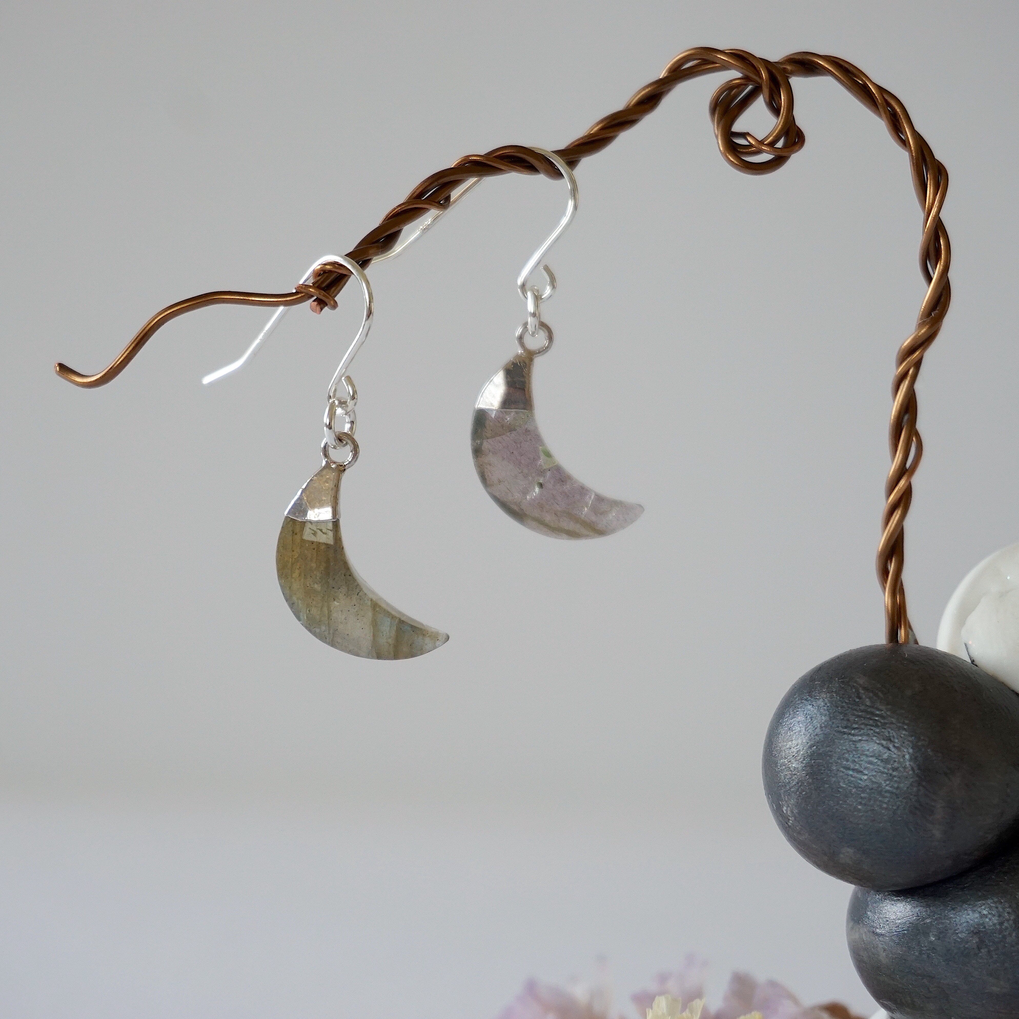 Labradorite Moon Drop Earrings - Sterling Silver Dangle Earrings for Women - Perfect for Evening Parties, Weddings & Special Occasions