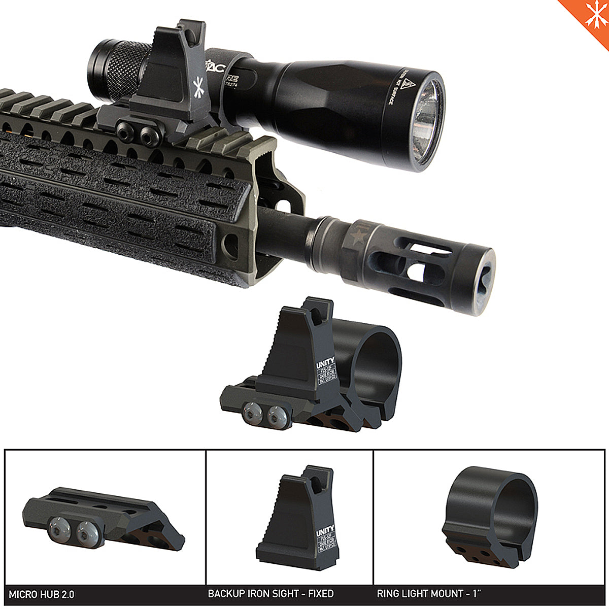 Unity Tactical FUSION Backup Iron Sight - Fixed Front & Rear Iron Sights for AR-15 | Durable Weapon Accessory for Tactical Shooting & Home Defense