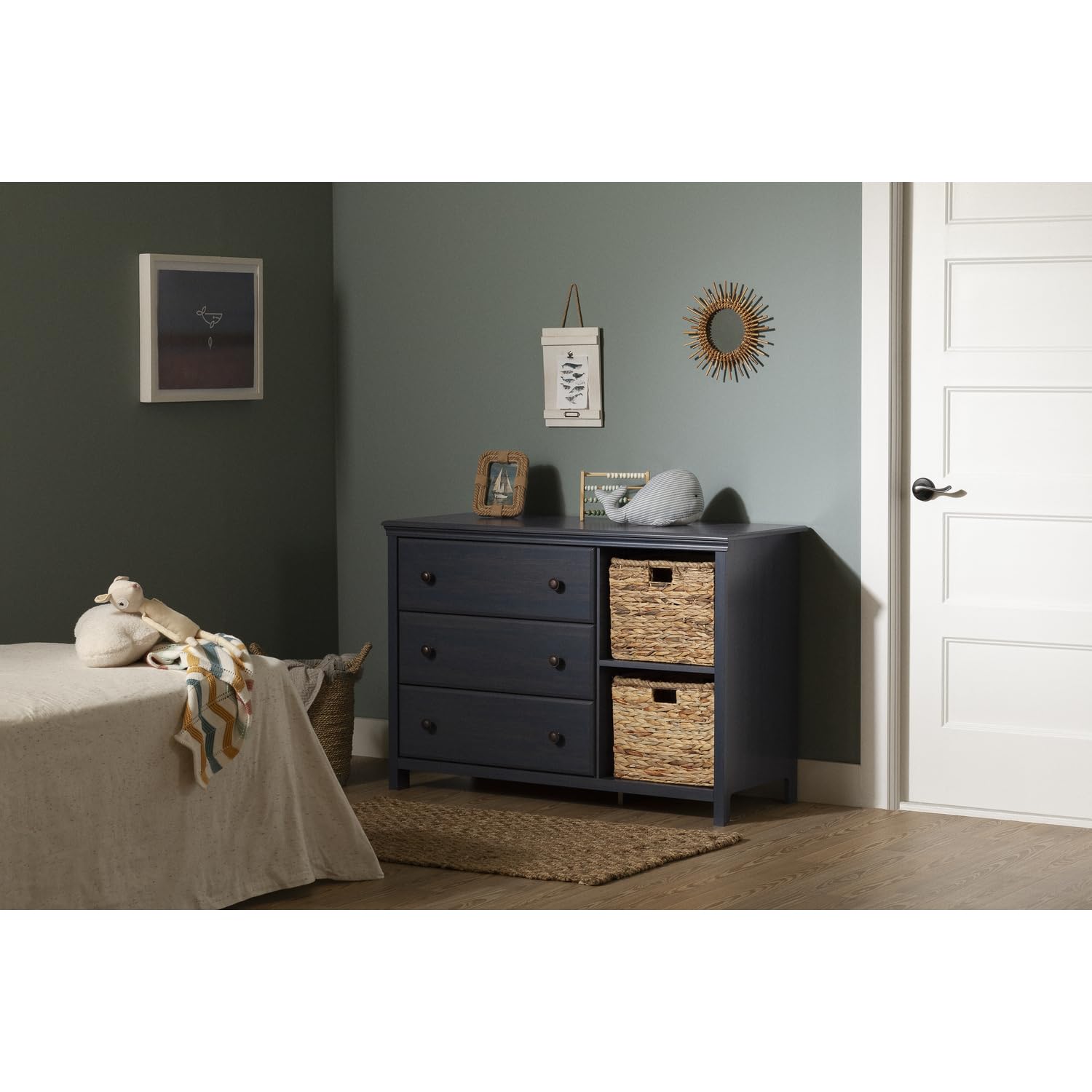 South Shore Cotton Candy 3-Drawer Dresser with Baskets - Blueberry - Kids Bedroom Storage Organizer for Clothes, Toys & Accessories - Perfect for Nursery, Playroom or Dorm Room