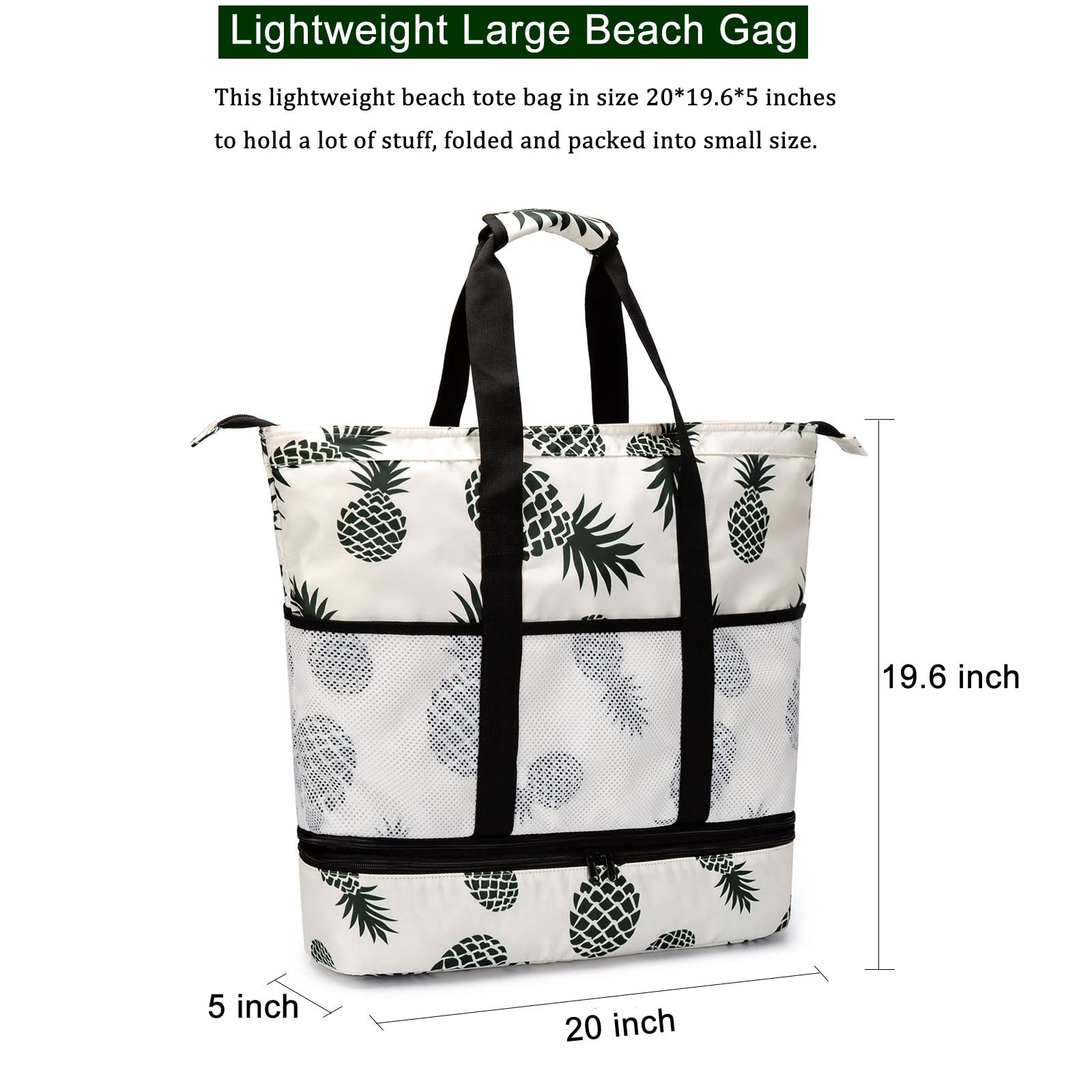 Octsky Large Waterproof Beach Tote Bag with Cooler & 9 Pockets - Sandproof Zippered Pool Bag for Women | Perfect for Beach Trips, Pool Parties & Summer Vacations