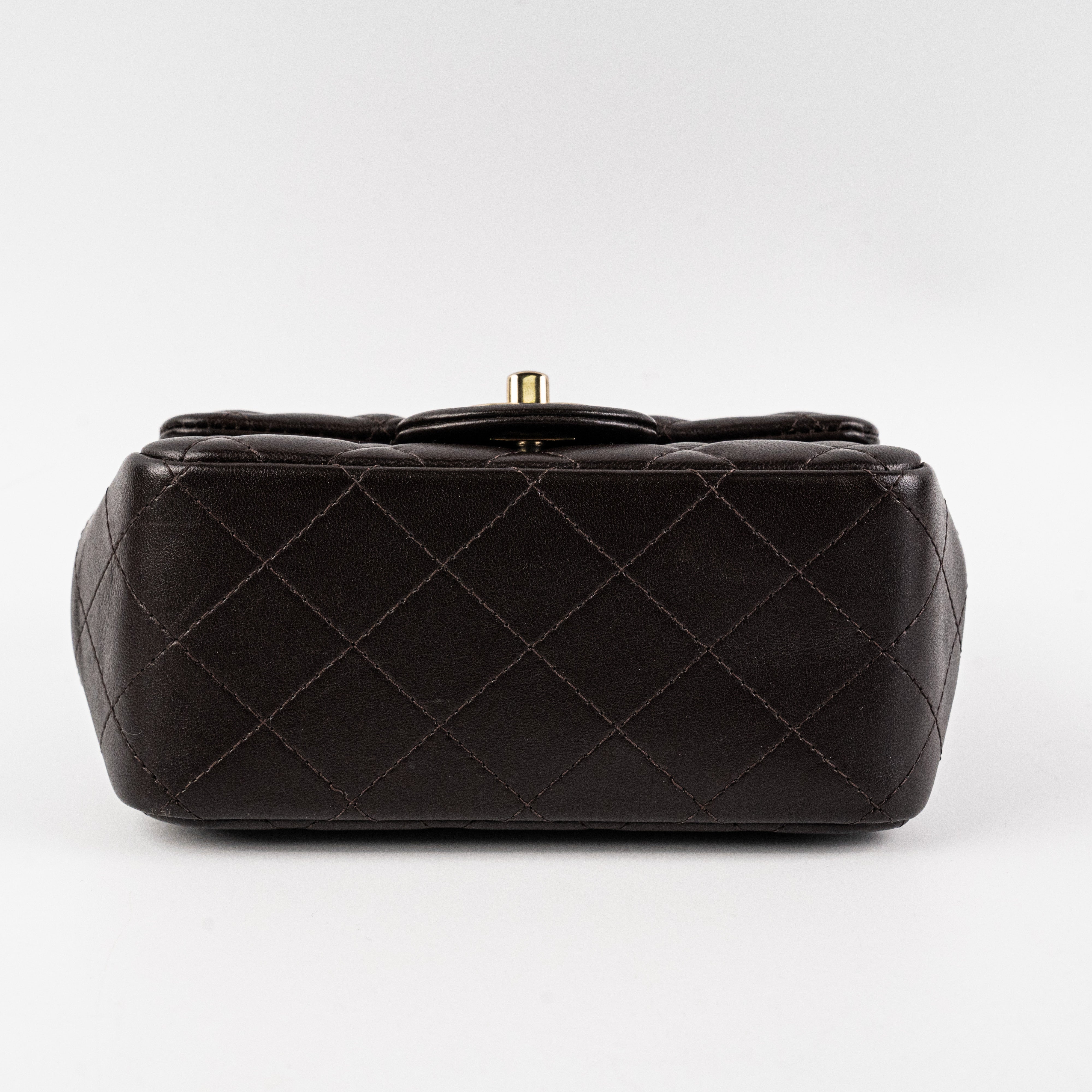 Chanel Square Mini Lambskin Dark Brown Crossbody Bag with Microchip - Luxury Small Shoulder Purse for Women, Perfect for Evening Parties & Date Nights