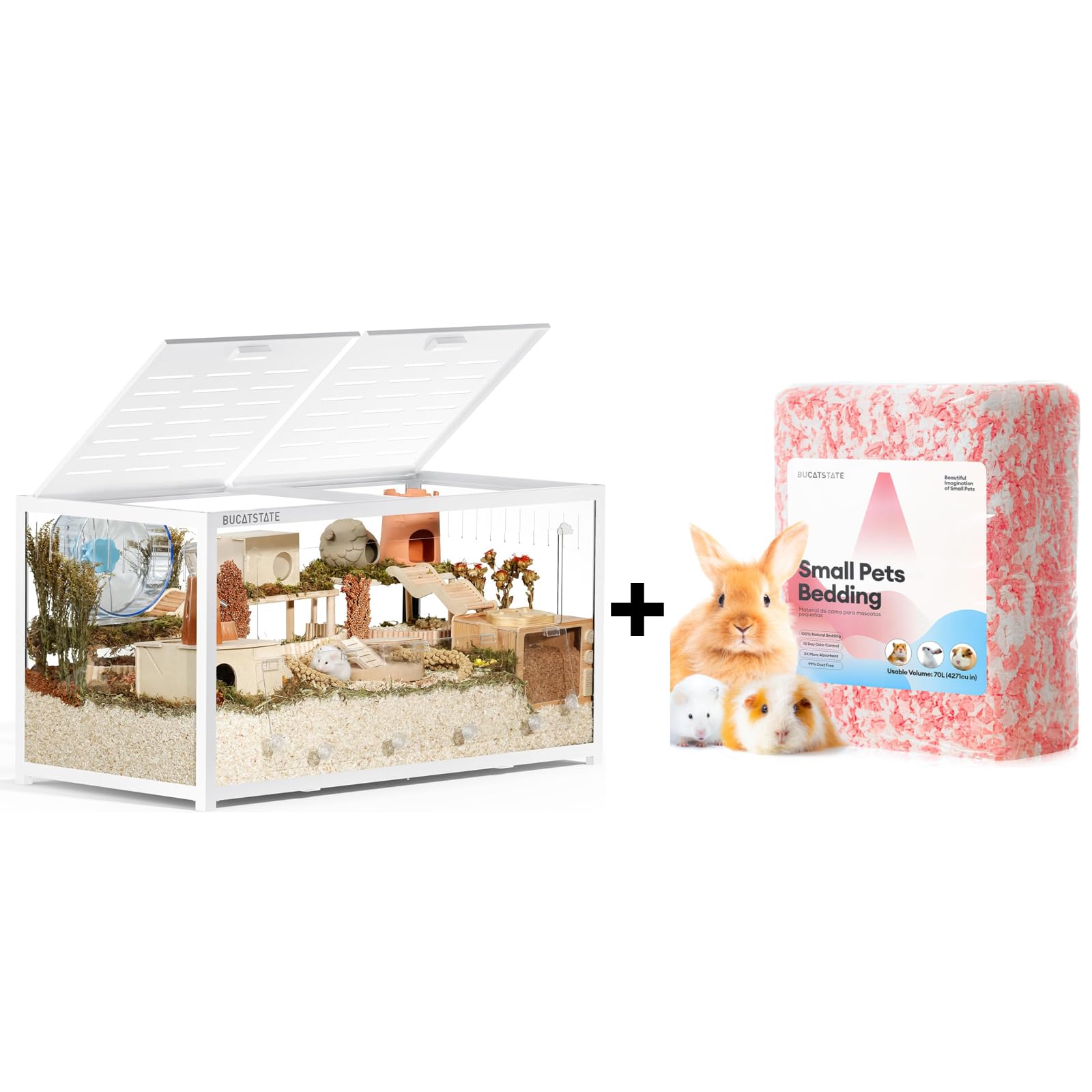 BUCATSTATE Hamster Cage 3.0 - Large 70L Small Animal Habitat with Paper Bedding - Perfect for Dwarf Hamsters, Gerbils & Mice | Ideal for Home, Classroom & Pet Store Use