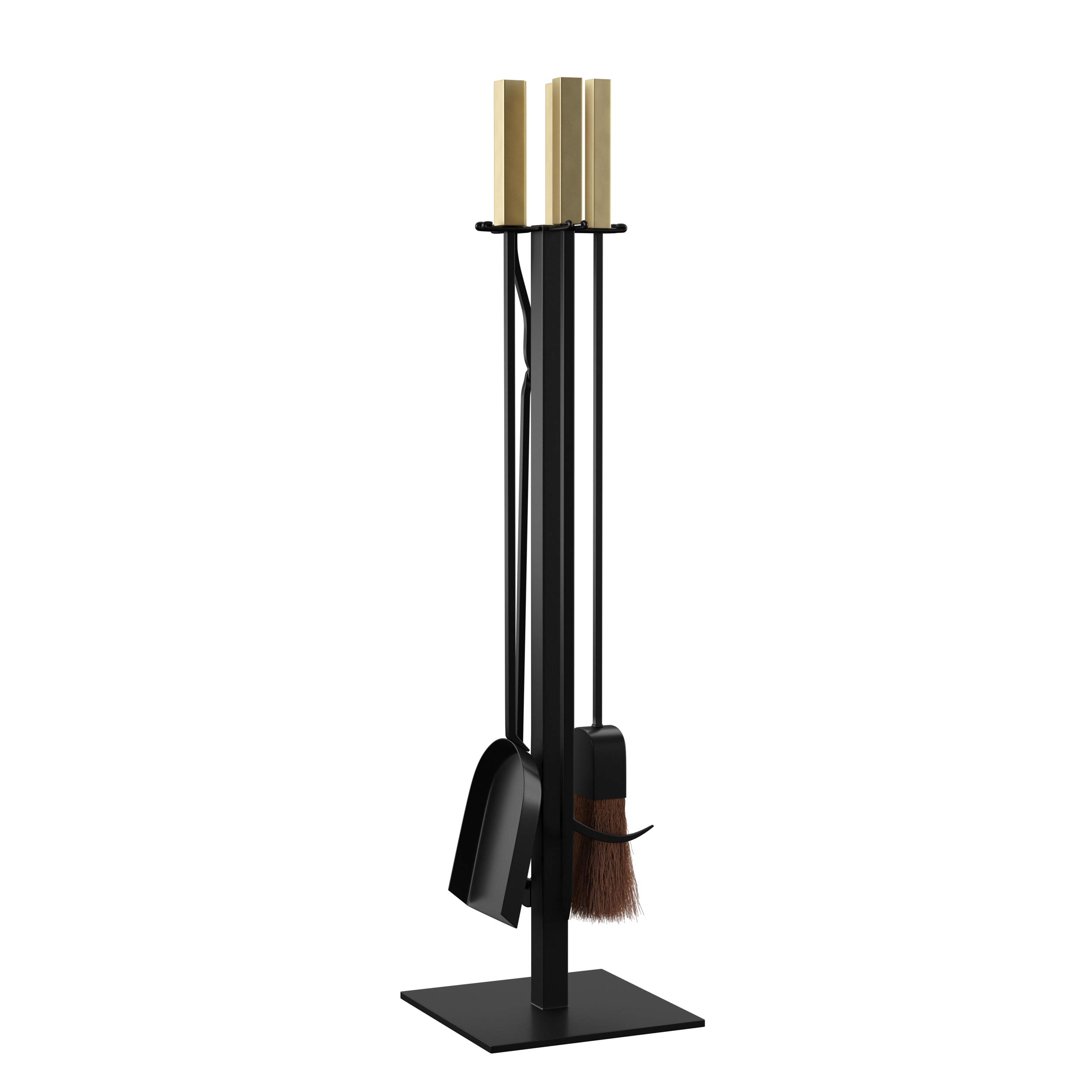 Vancedale Modern Fireplace Tools Set - 4 Piece Black Steel Fireplace Accessories with Stand for Indoor Fireplace Maintenance & Decor - Perfect for Living Room, Patio, and Cabin Fireplace Use