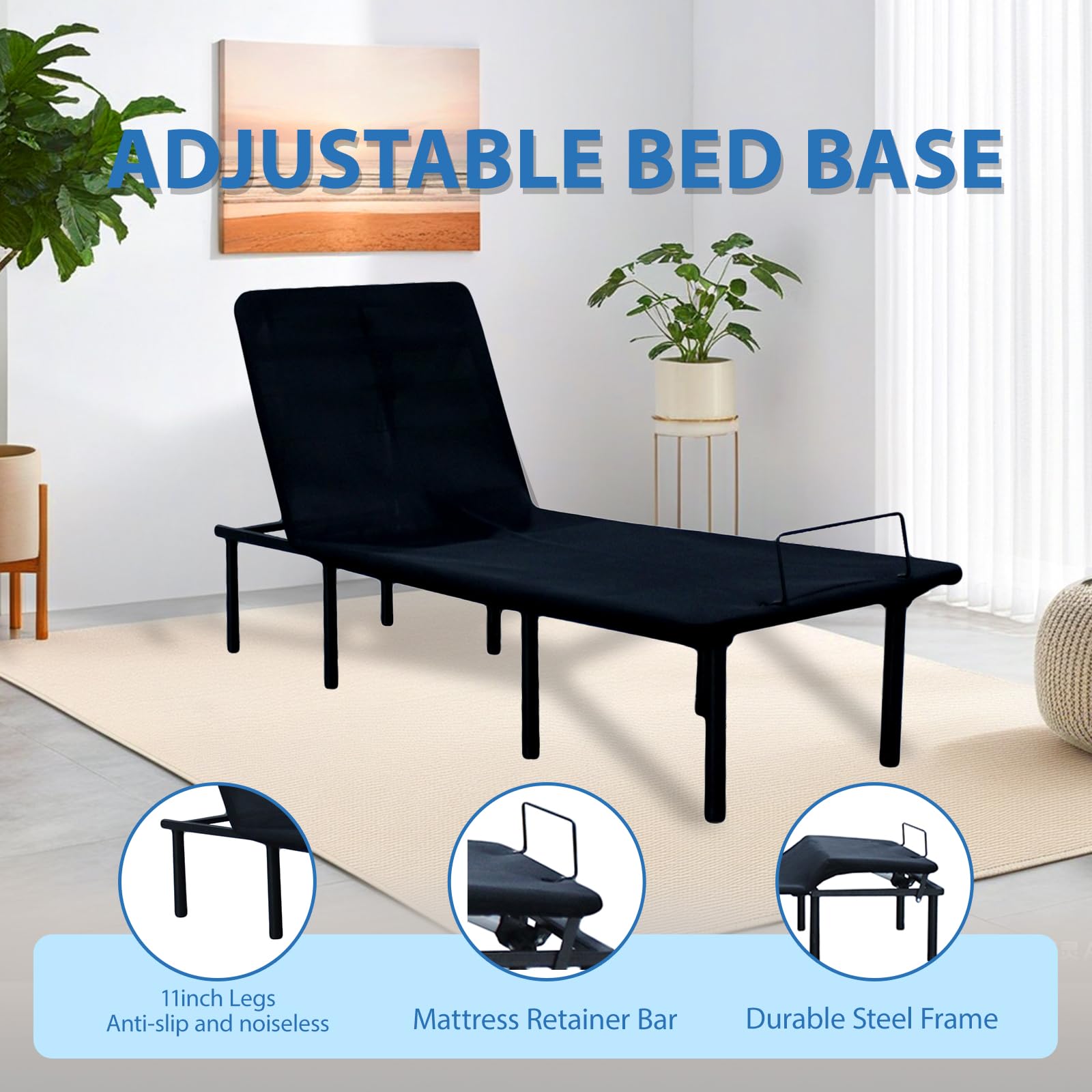 **Adjustable Twin XL Bed Frame with Remote - Electric Adjustable Base for Twin XL Beds, Black - Perfect for Back Pain Relief, Reading & Watching TV in Bed**