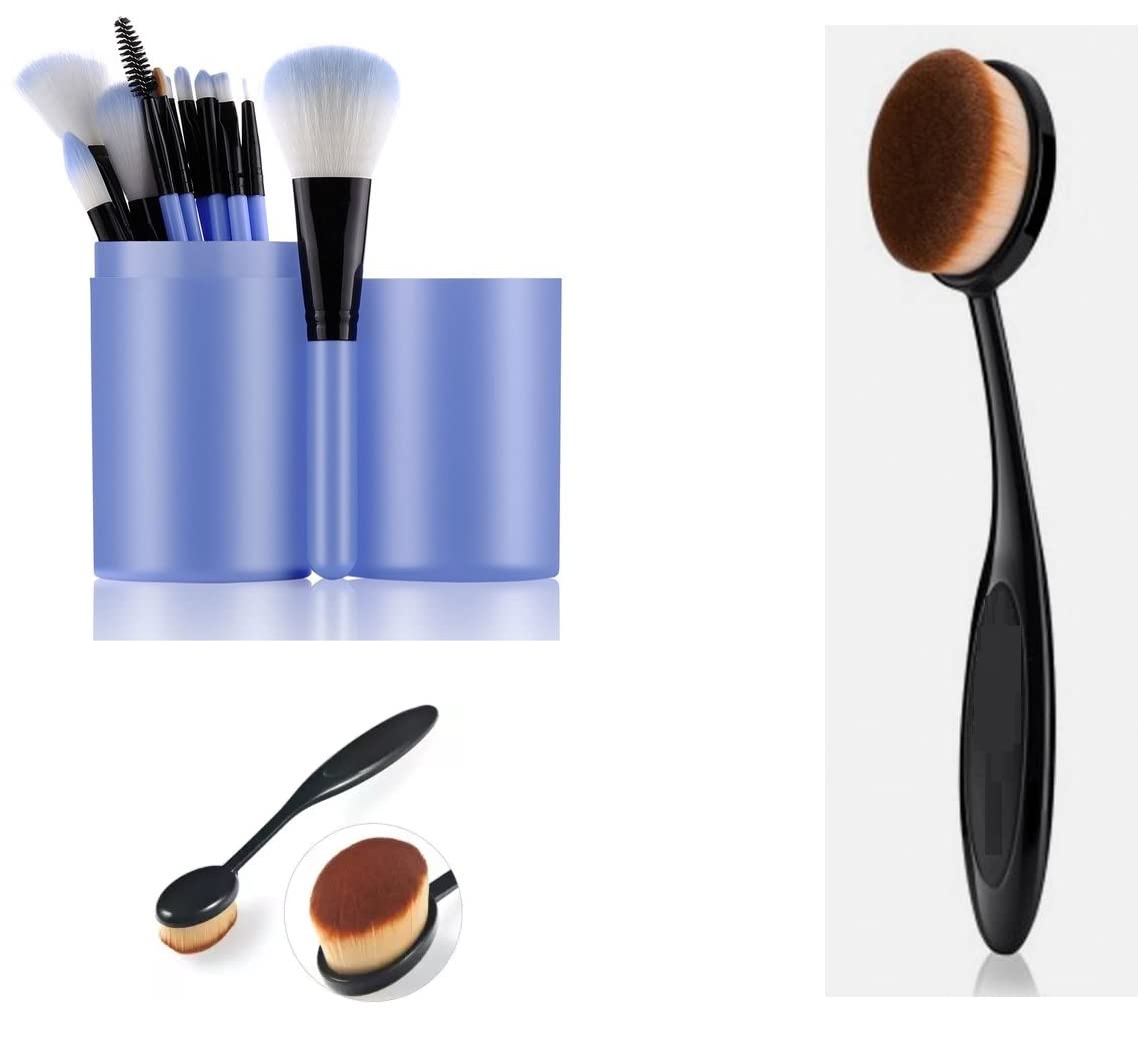 Premium 12-Piece Makeup Brush Set with Case - Foundation, Blending, Eyeshadow Brushes for Professional Makeup Application | Vegan & Cruelty-Free Makeup Tools Kit (Sky Blue) - Perfect for Travel, Home & Salon Use