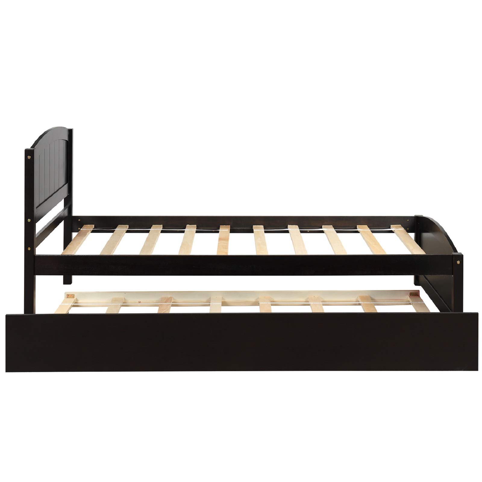 Rhomtree Twin Size Platform Bed with Trundle - Modern Wood Daybed Frame with Headboard, No Box Spring Needed - Kids Bedroom Furniture for Small Spaces (Espresso Finish) | Perfect for Guest Rooms, Dormitories & Children's Bedrooms