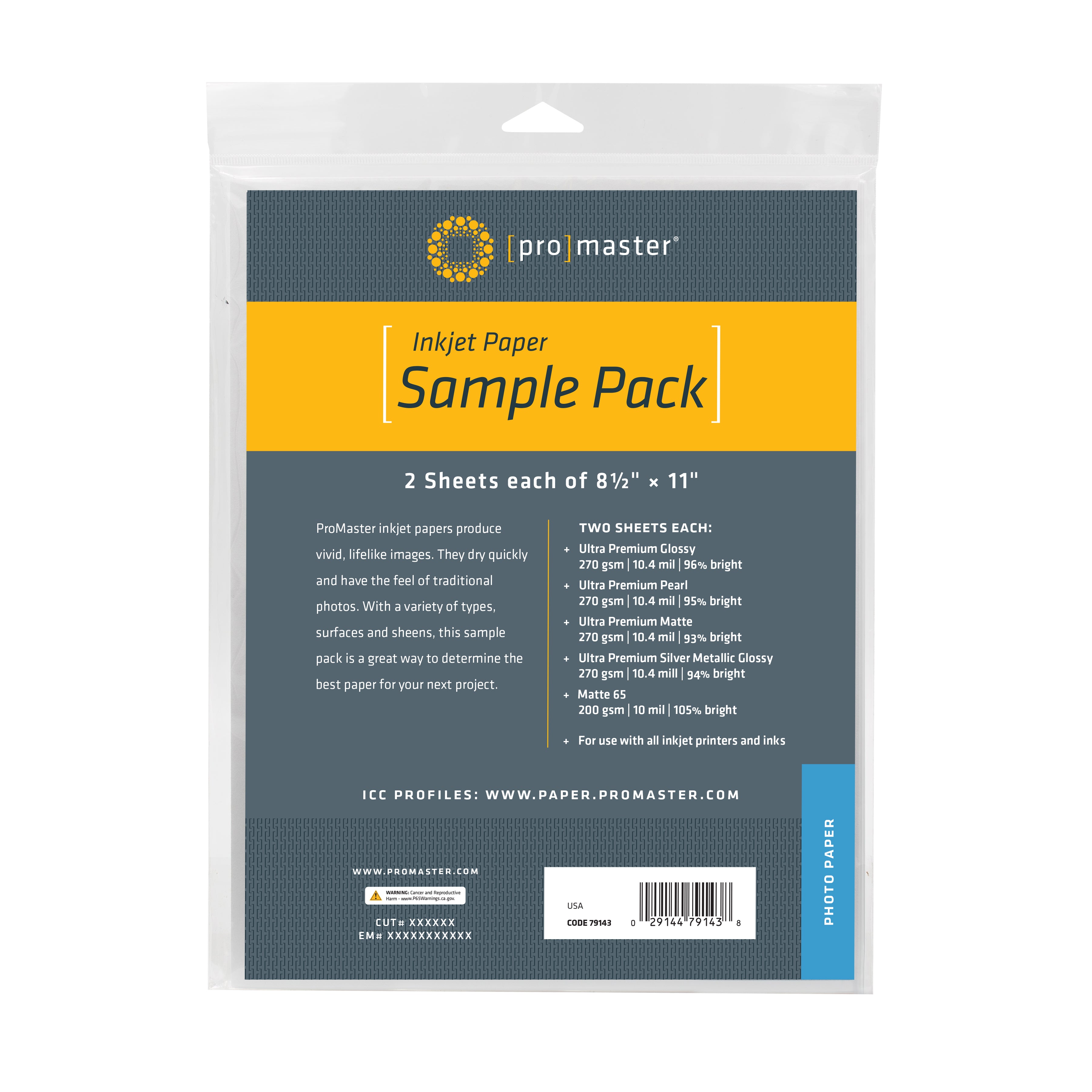 ProMaster Premium Inkjet Paper Sample Pack - 50 Sheets for High-Quality Printing - Ideal for Photos, Art Prints, and Home Office Use